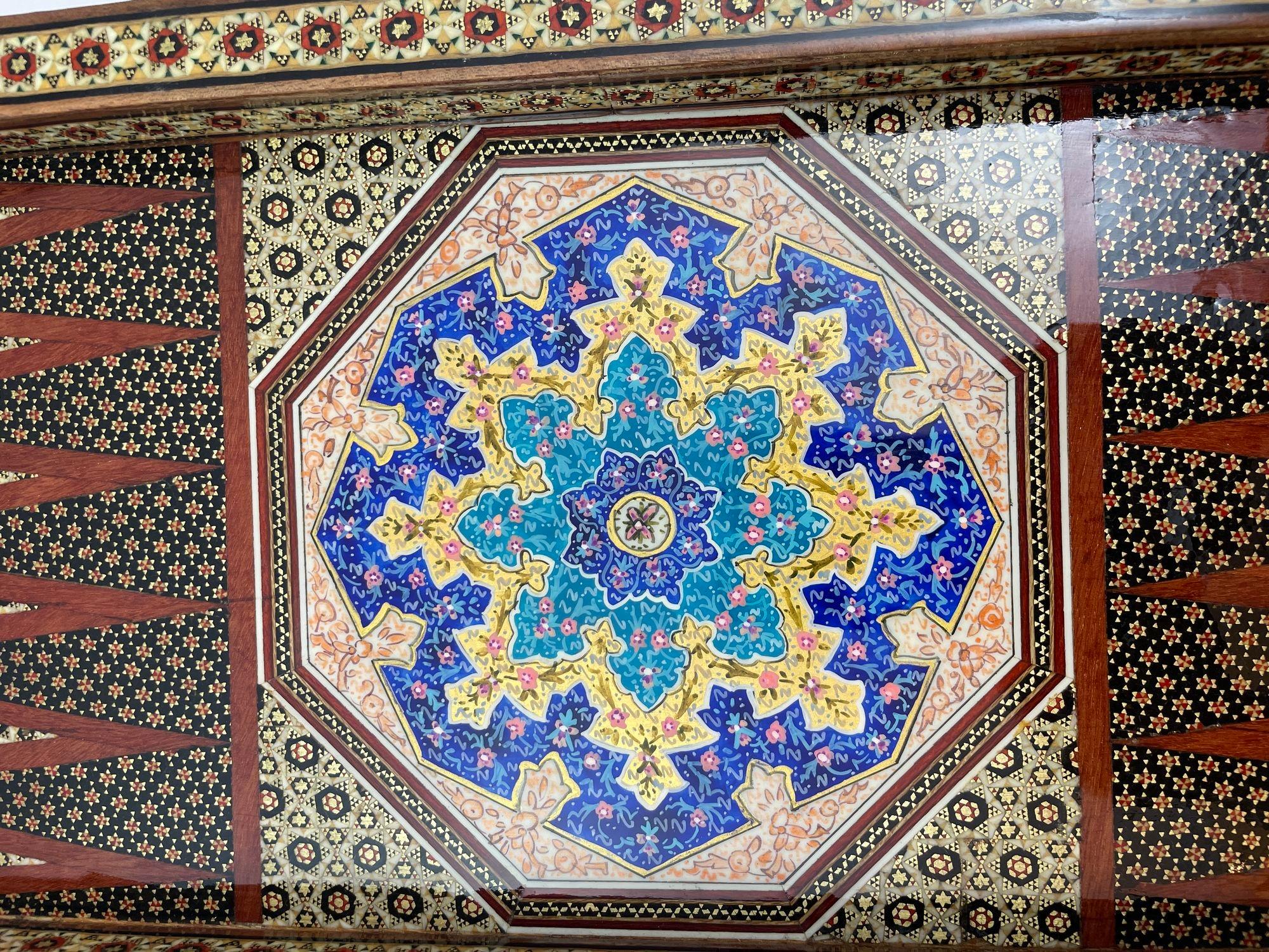 Maurisch Persisch Intarsien Mikro-Mosaik Backgammon und Schachbrett im Angebot 3