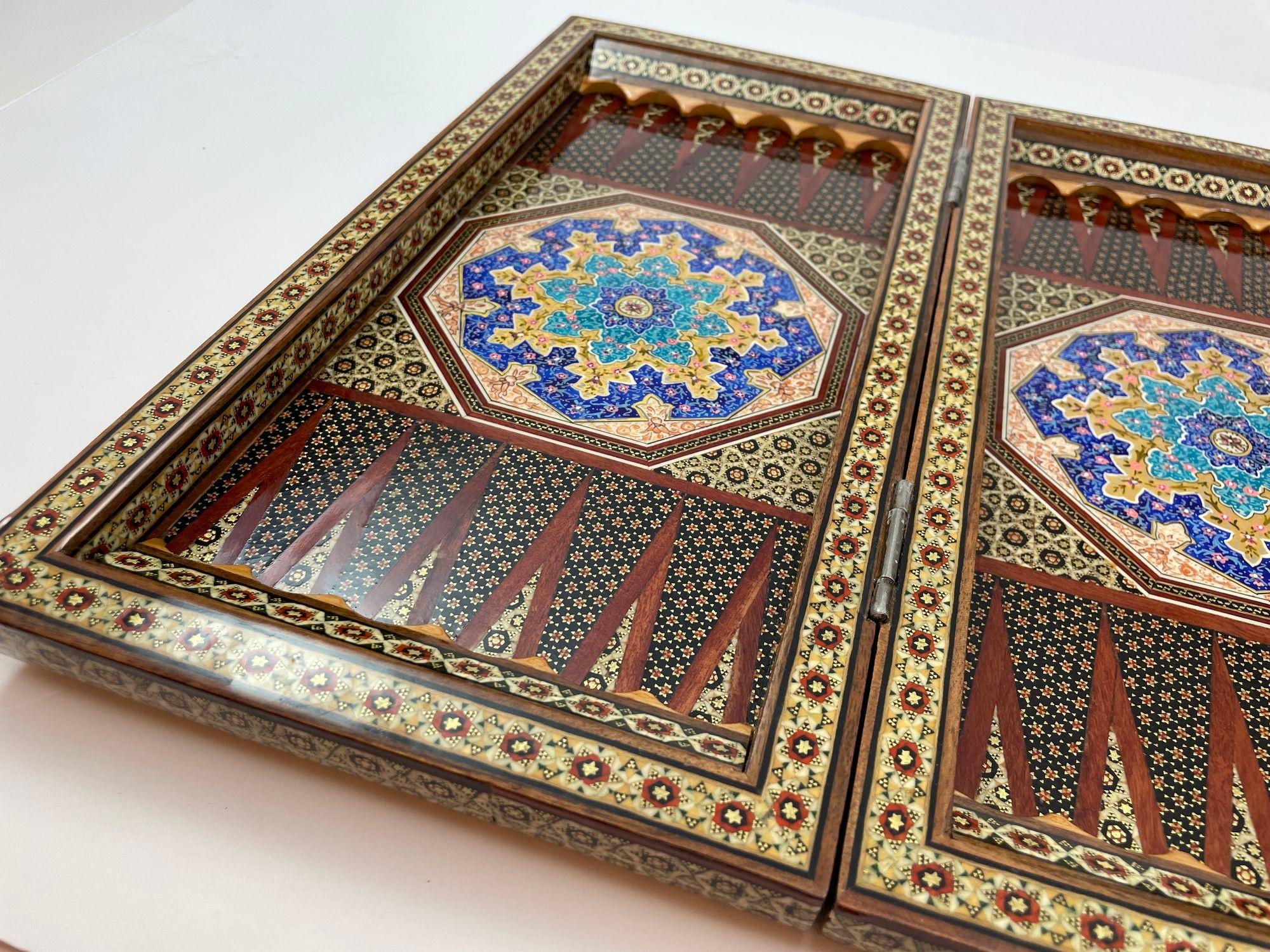 Moorish Persian Inlaid Micro Mosaic Backgammon and Chess Board For Sale 5