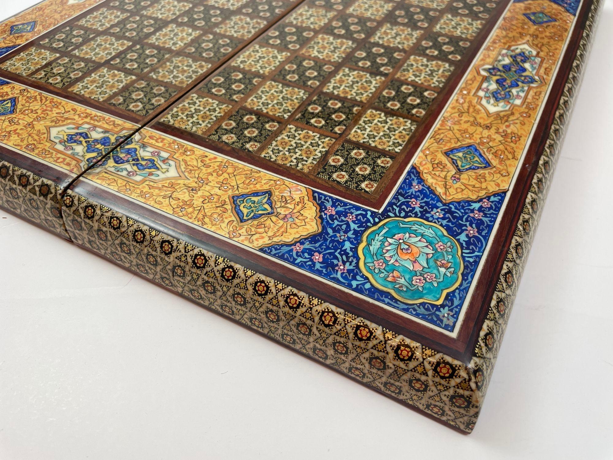 Moorish Persian Inlaid Micro Mosaic Backgammon and Chess Board For Sale 9