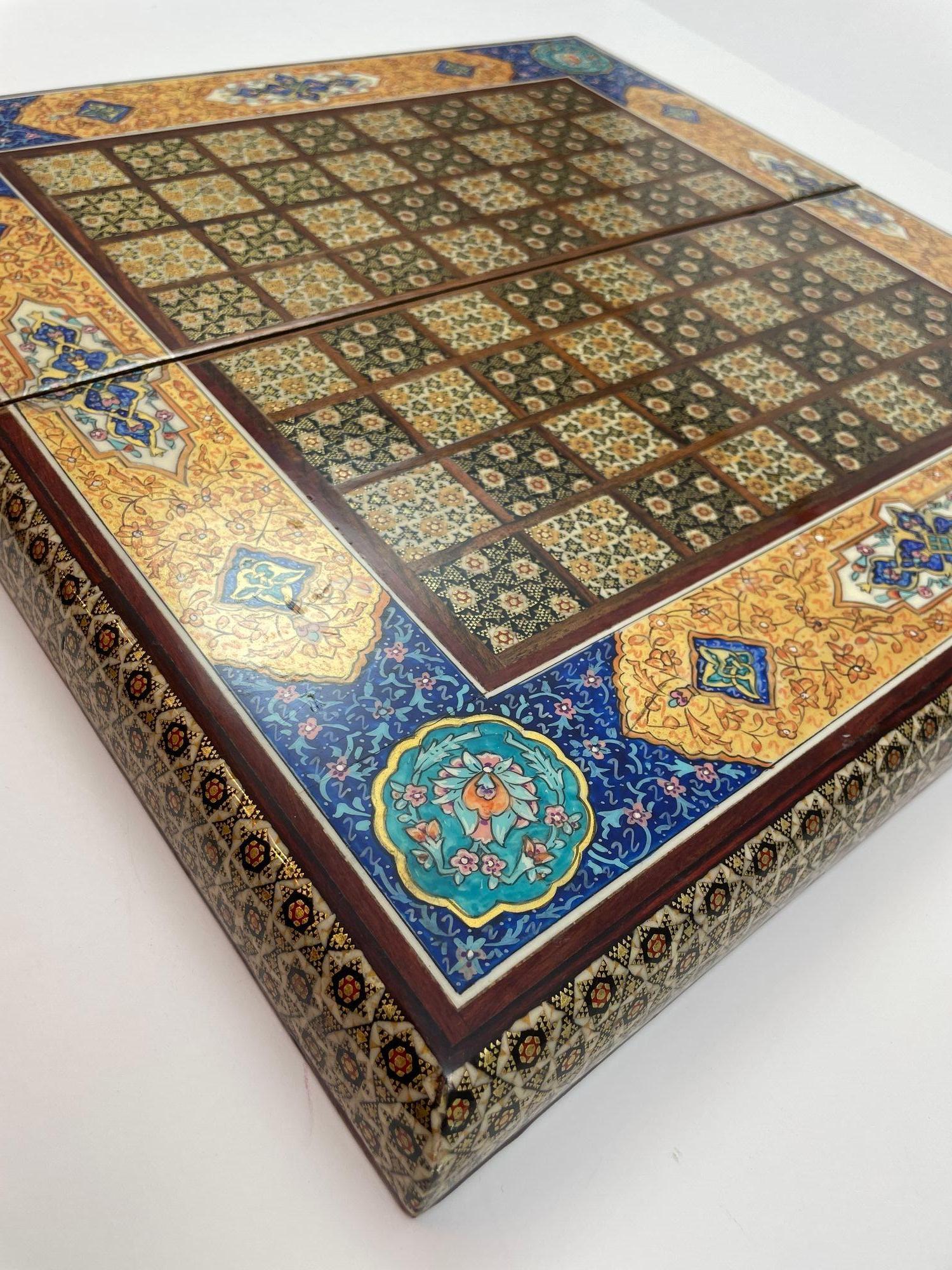 Moorish Persian Inlaid Micro Mosaic Backgammon and Chess Board For Sale 11