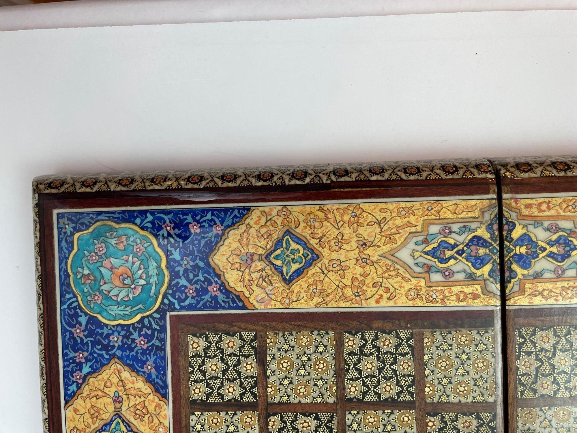 Moorish Persian Inlaid Micro Mosaic Backgammon and Chess Board For Sale 13