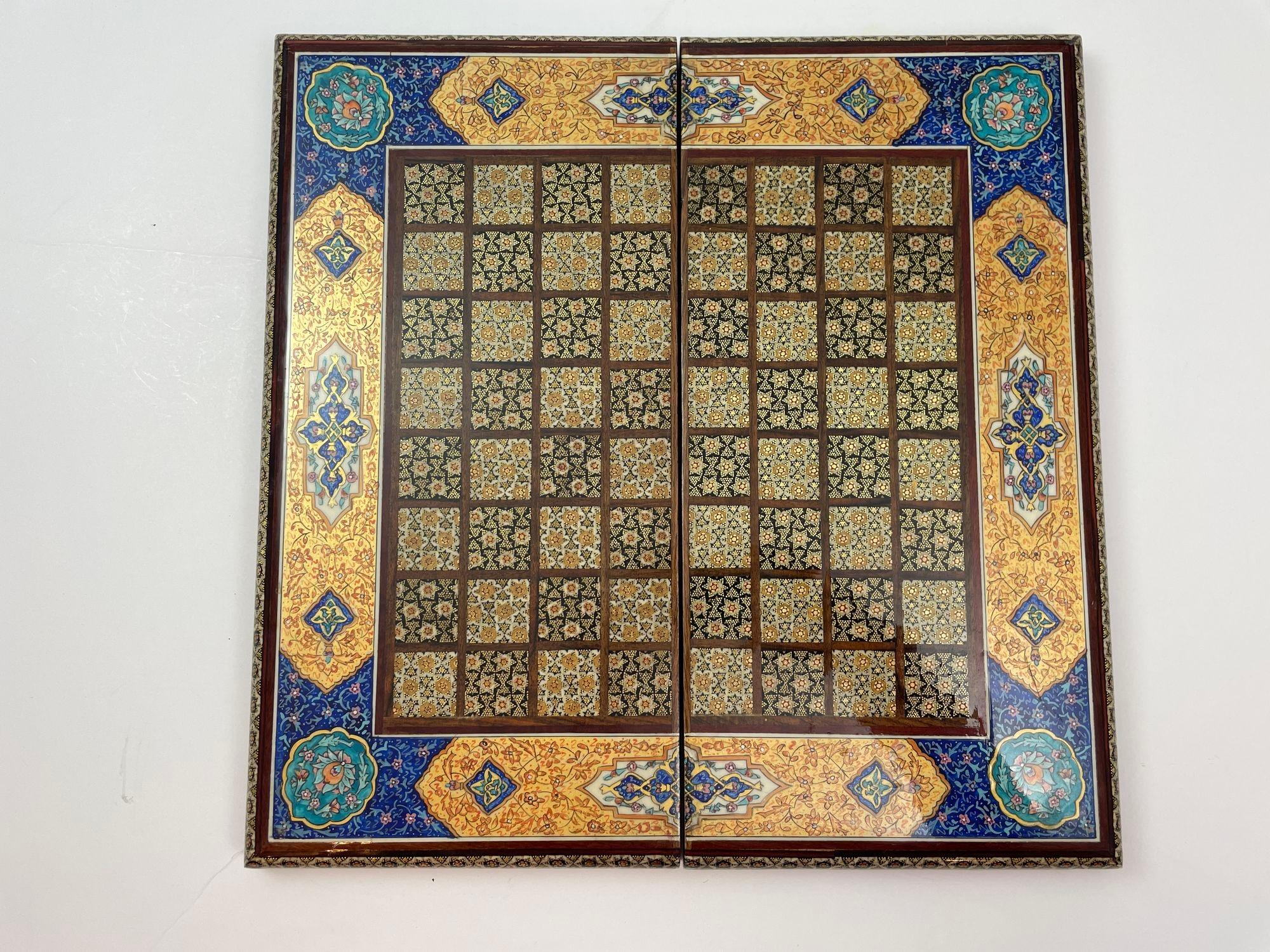 Turkish Moorish Persian Inlaid Micro Mosaic Backgammon and Chess Board For Sale