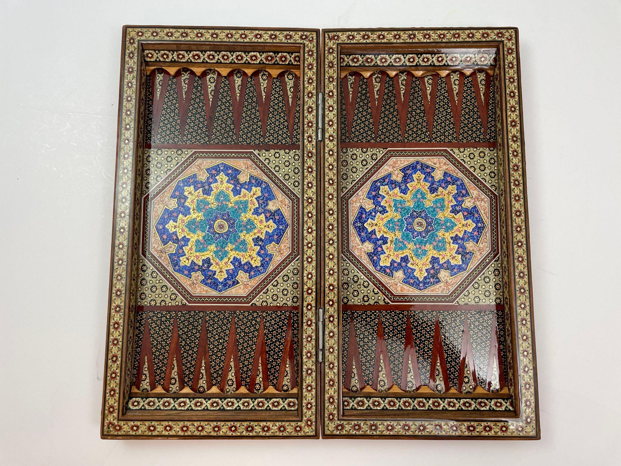 Hand-Crafted Moorish Persian Inlaid Micro Mosaic Backgammon and Chess Board For Sale