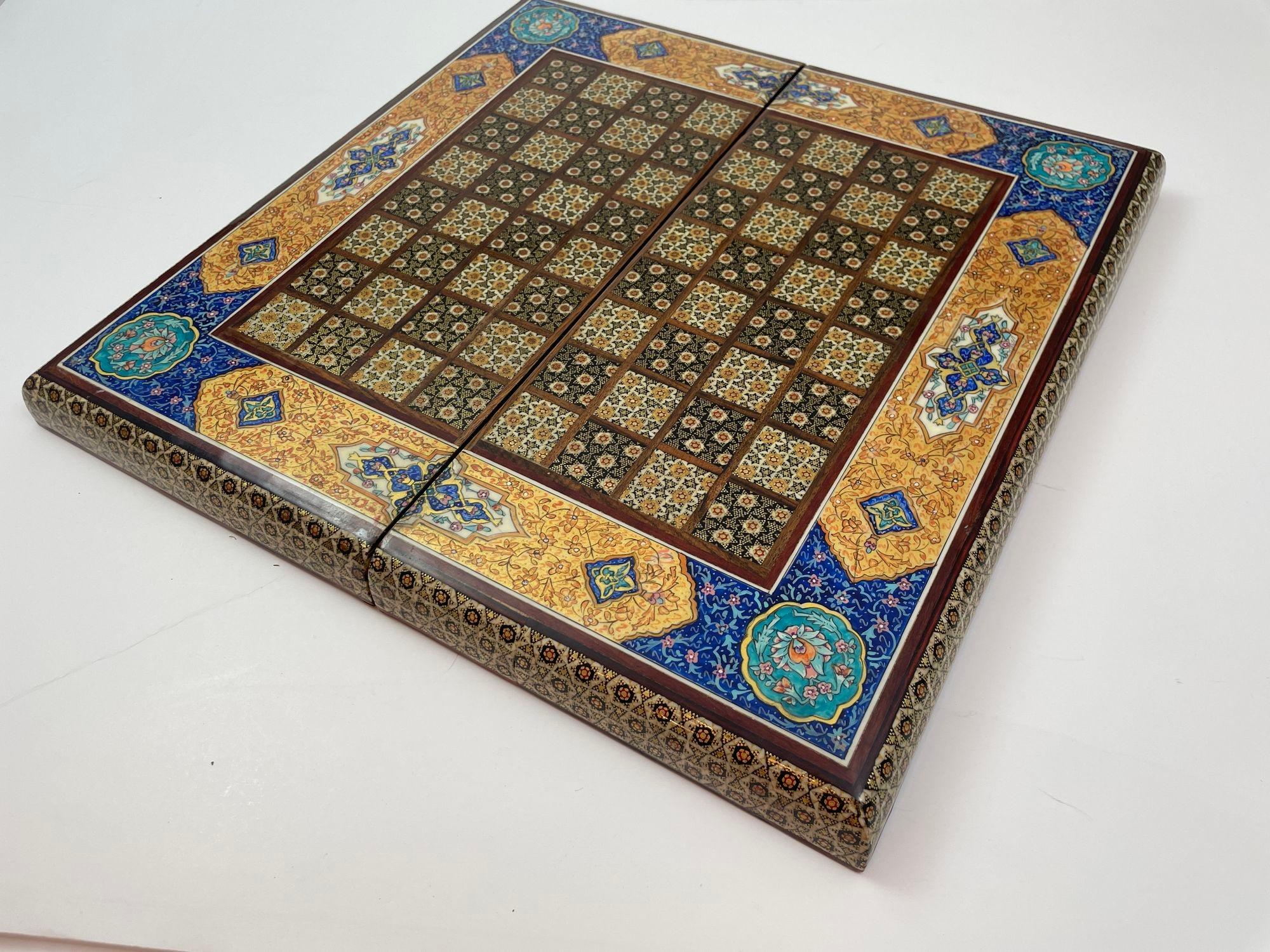 Moorish Persian Inlaid Micro Mosaic Backgammon and Chess Board In Good Condition For Sale In North Hollywood, CA