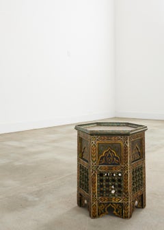 Moorish Polychrome Painted Wood Lattice Side or Drinks Table