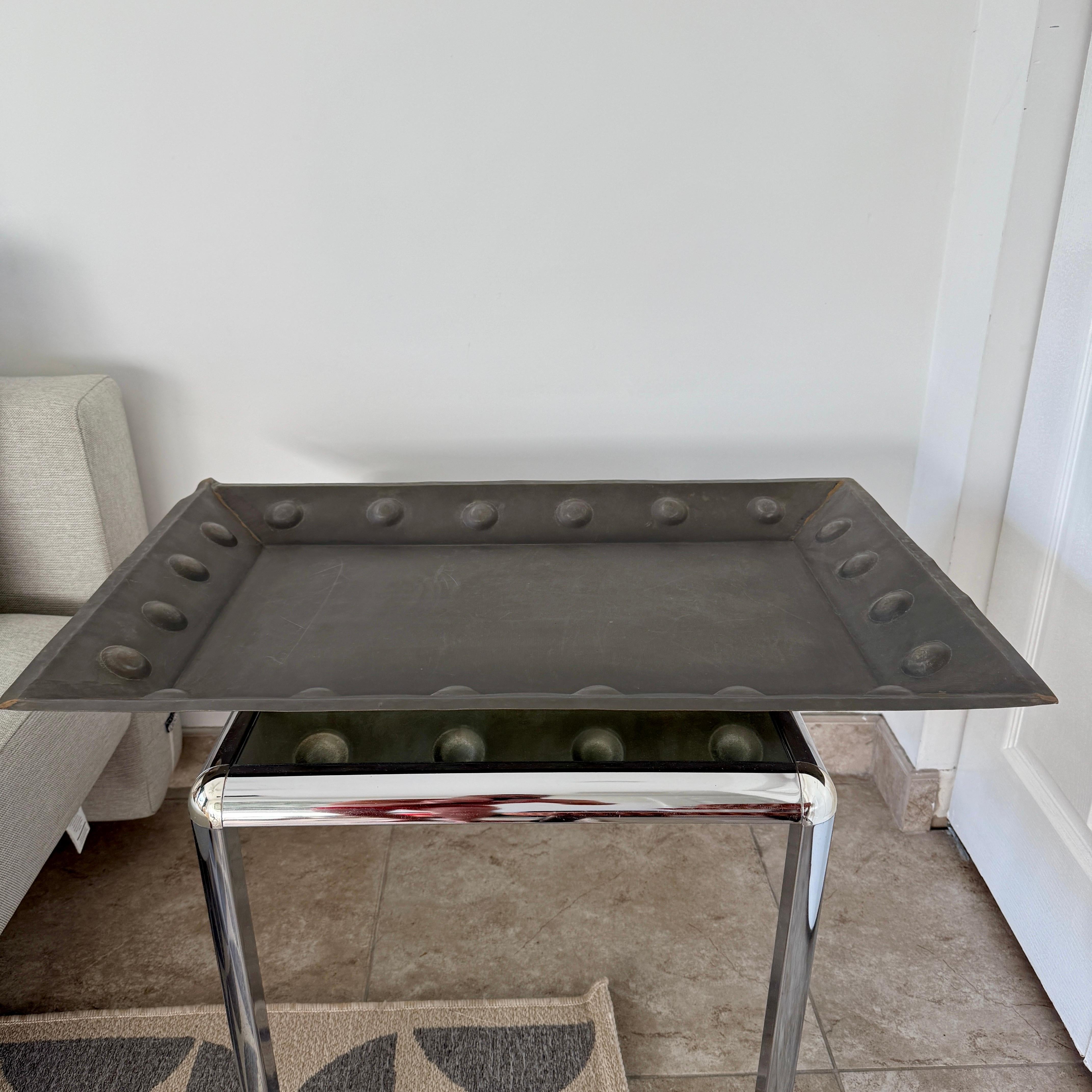 Rustic Iron Serving Tray with Hammered Circles Moorish Style,  Large 20