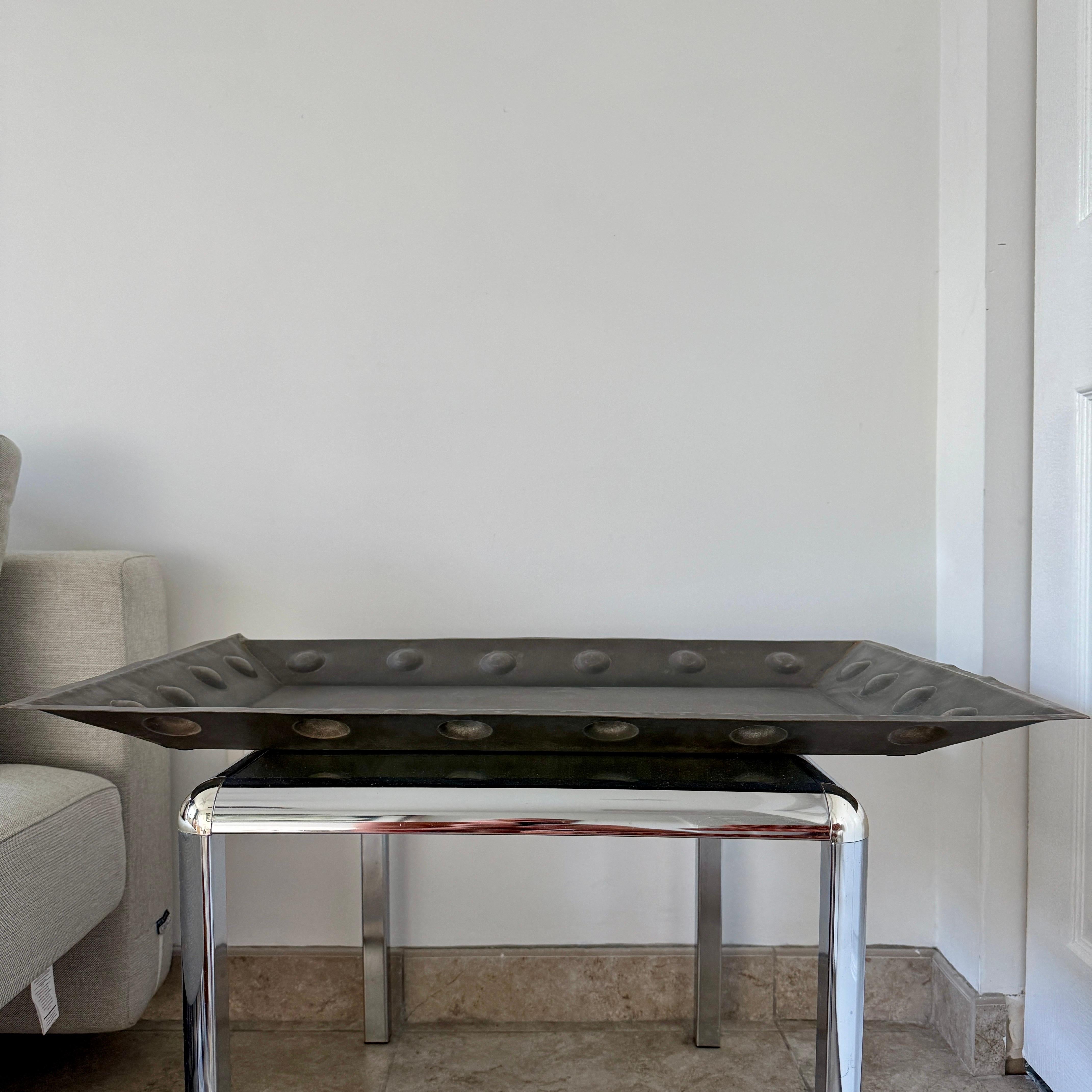 Contemporary Rustic Iron Serving Tray with Hammered Circles Moorish Style,  Large 20