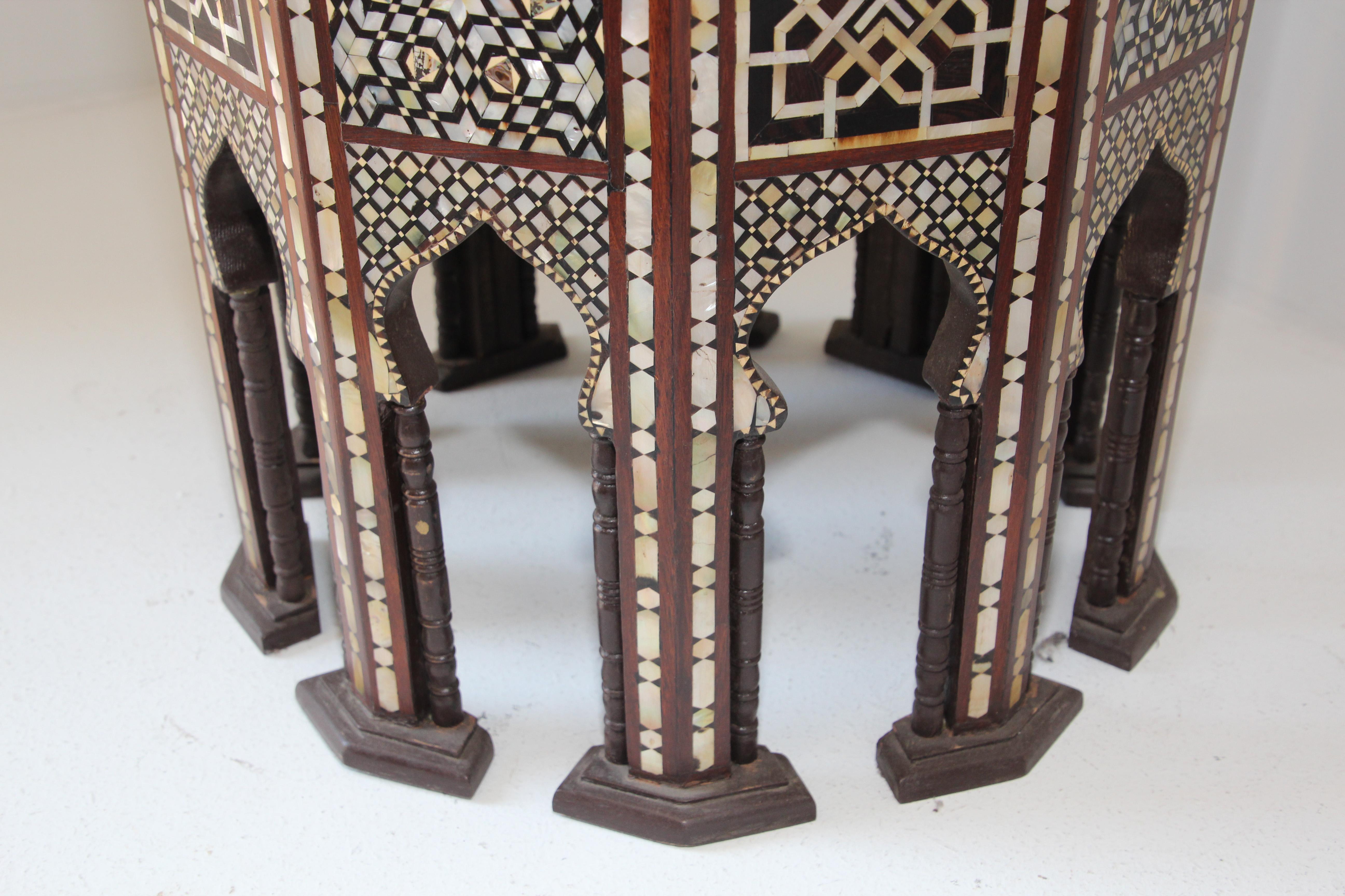 Antique Moorish Side Pedestal Tables Mosaic Inlaid, a Pair For Sale 3