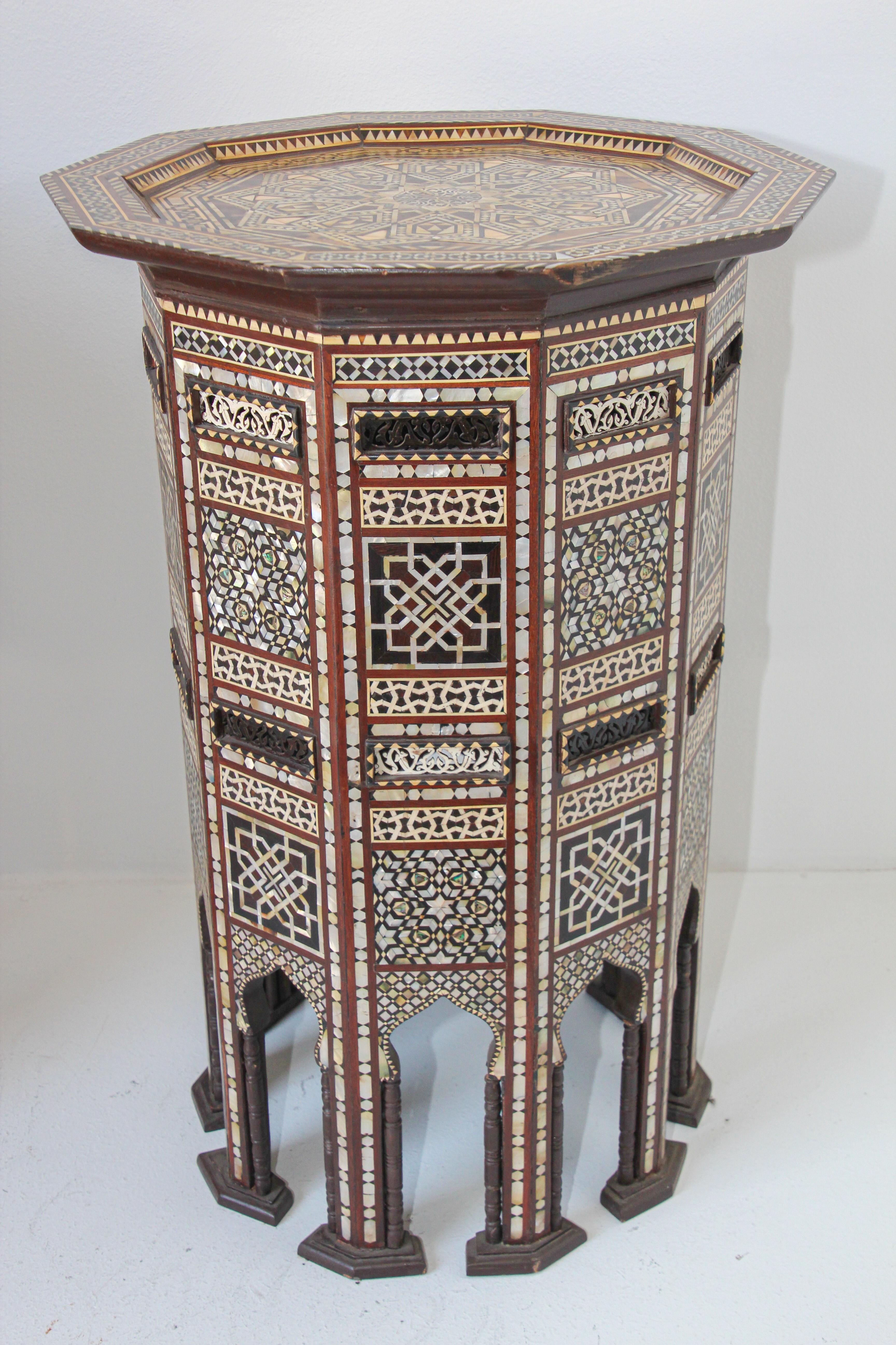 Antique Moorish Side Pedestal Tables Mosaic Inlaid, a Pair For Sale 4