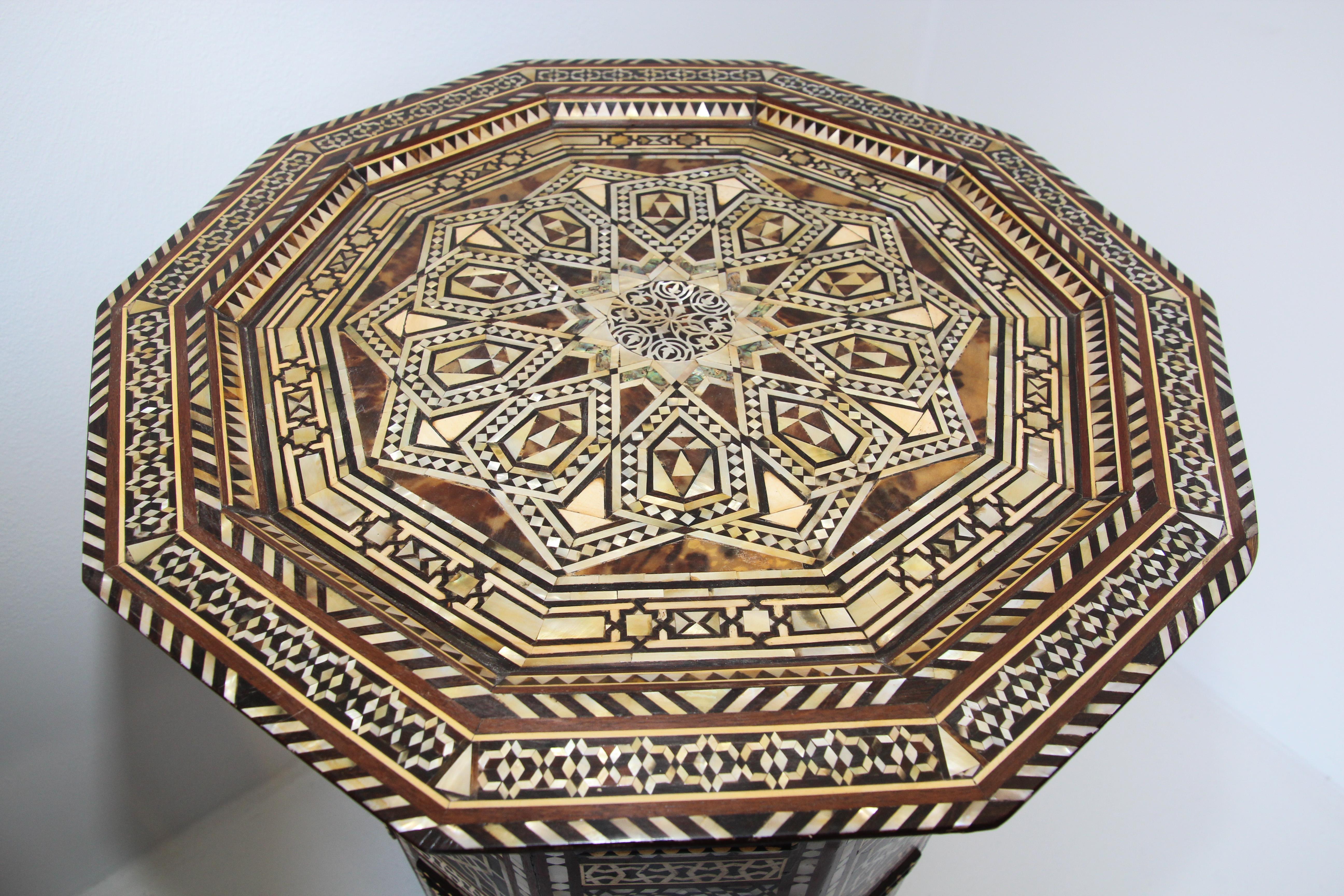 Antique Moorish Side Pedestal Tables Mosaic Inlaid, a Pair For Sale 7