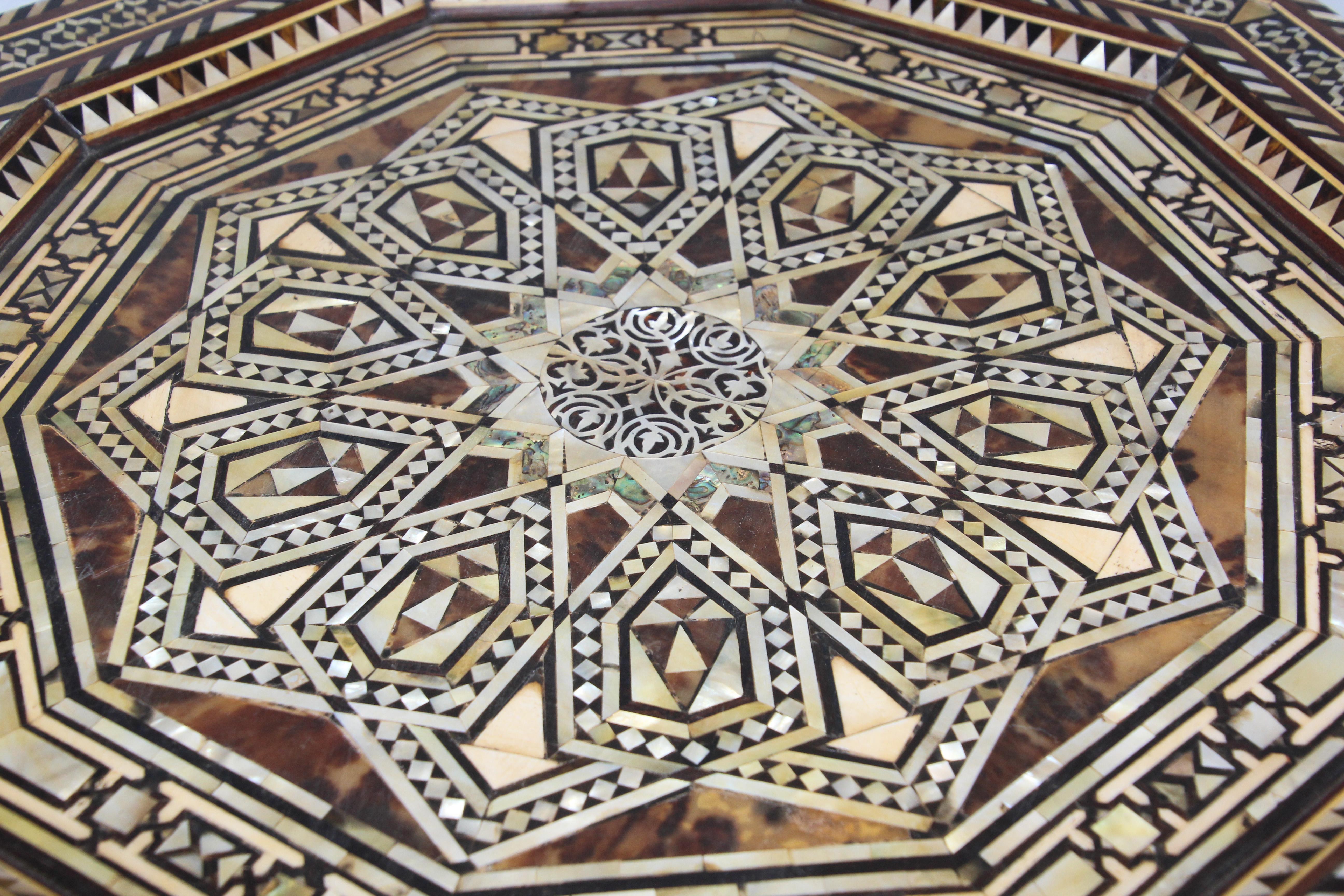 Antique Moorish Side Pedestal Tables Mosaic Inlaid, a Pair For Sale 8