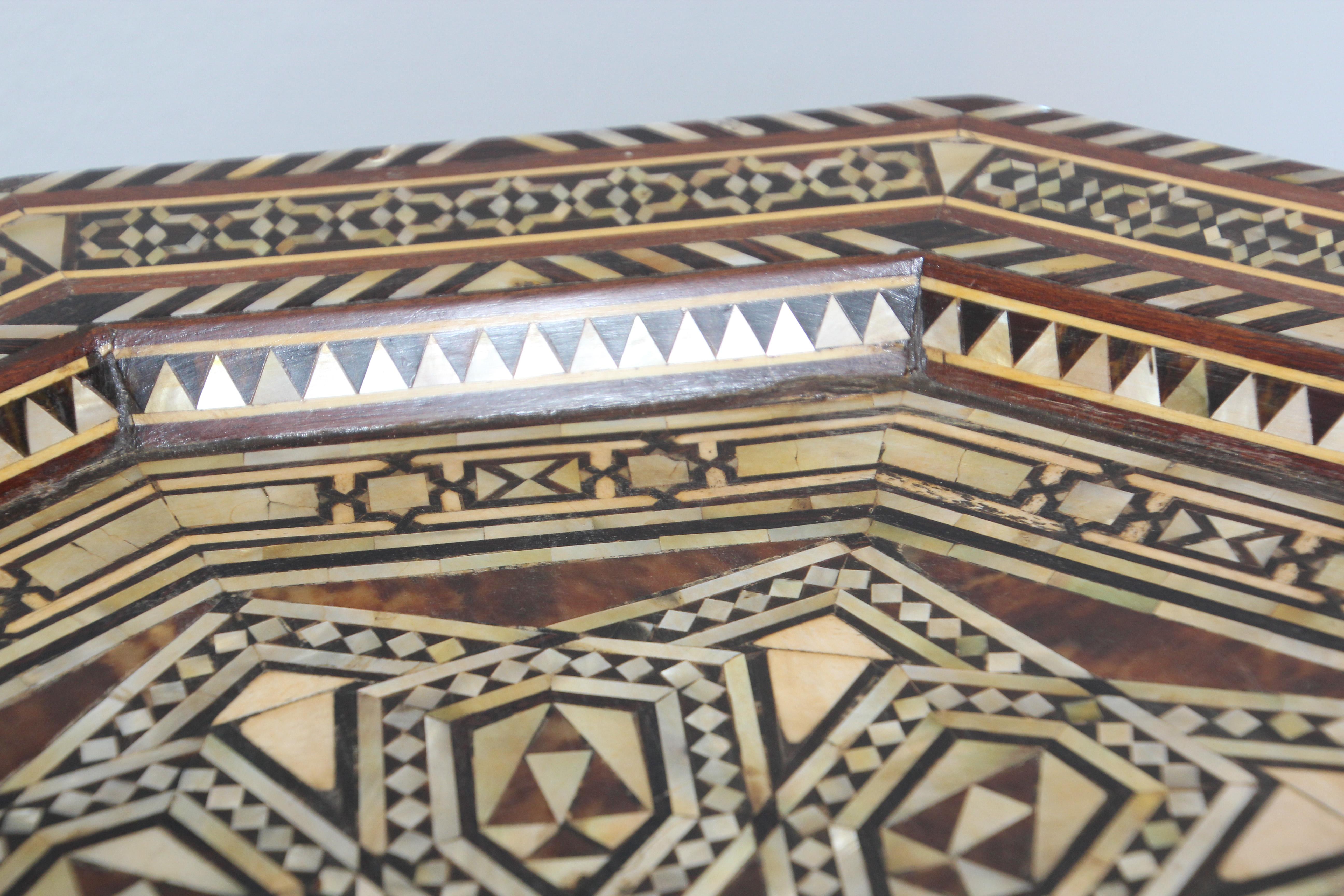 Antique Moorish Side Pedestal Tables Mosaic Inlaid, a Pair For Sale 9