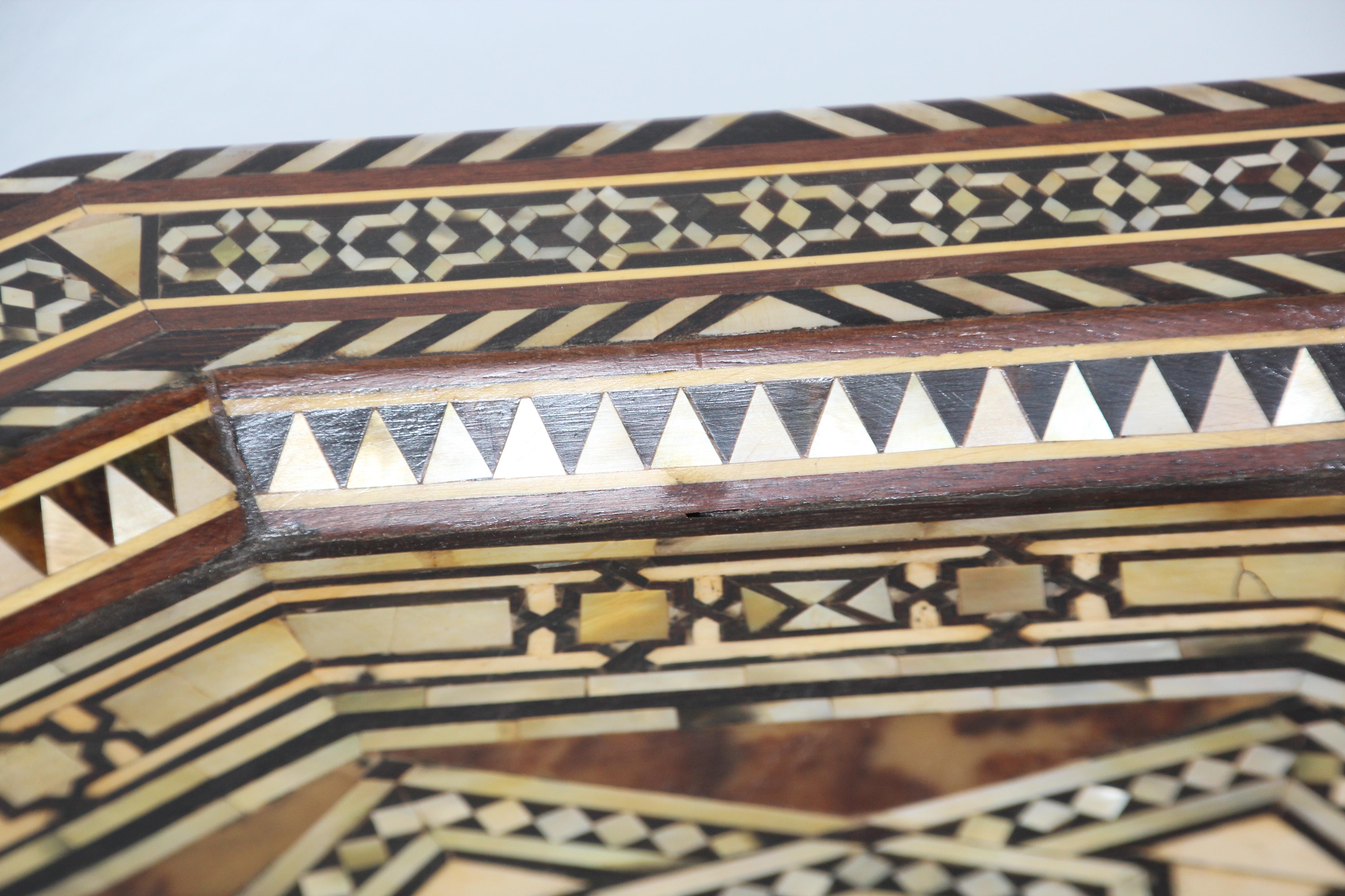 Antique Moorish Side Pedestal Tables Mosaic Inlaid, a Pair For Sale 10