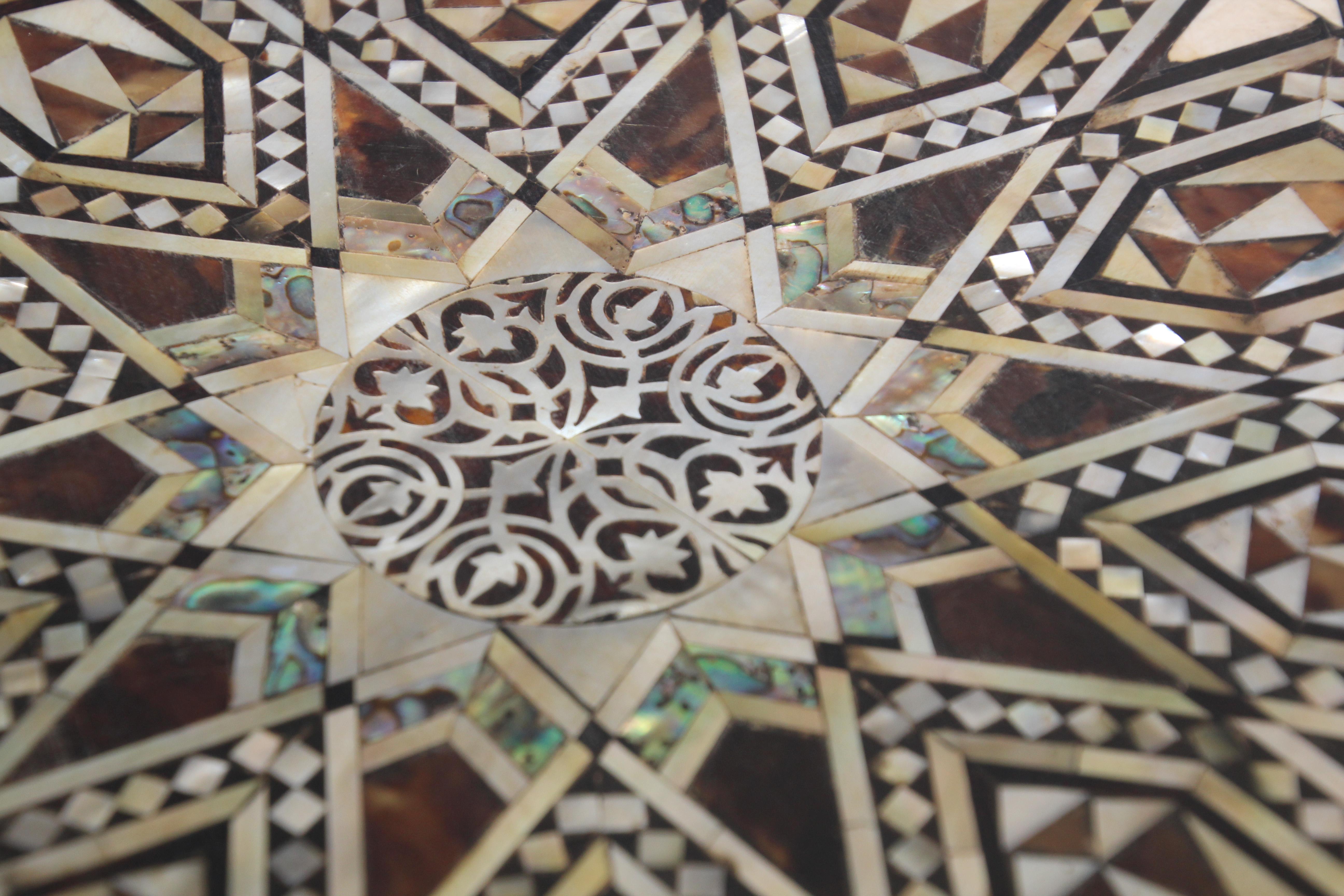 Antique Moorish Side Pedestal Tables Mosaic Inlaid, a Pair For Sale 11