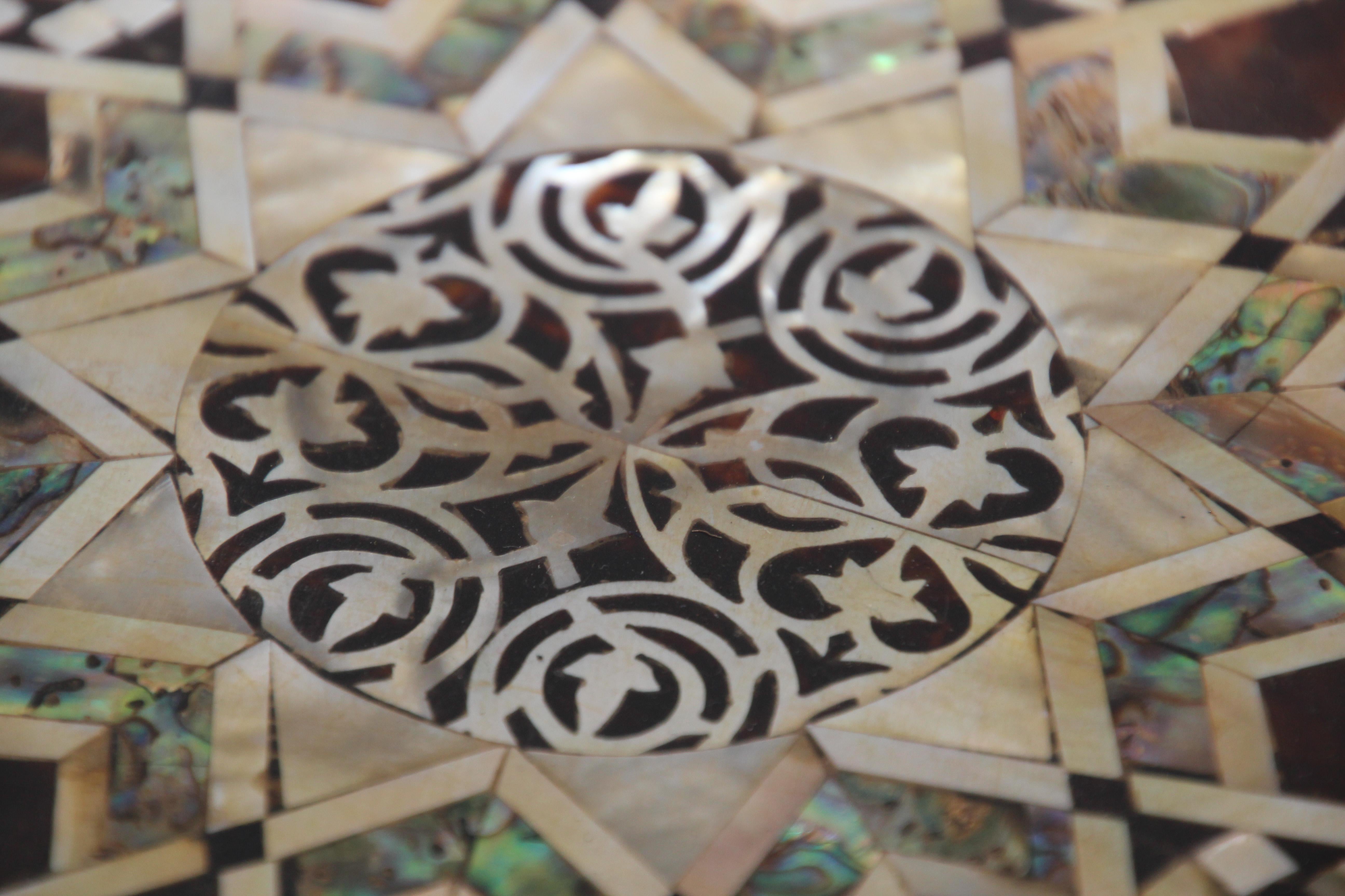Antique Moorish Side Pedestal Tables Mosaic Inlaid, a Pair For Sale 12