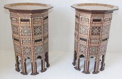 Antique Moorish Andalusian Side Pedestal Tables Mosaic Inlaid, a Pair
