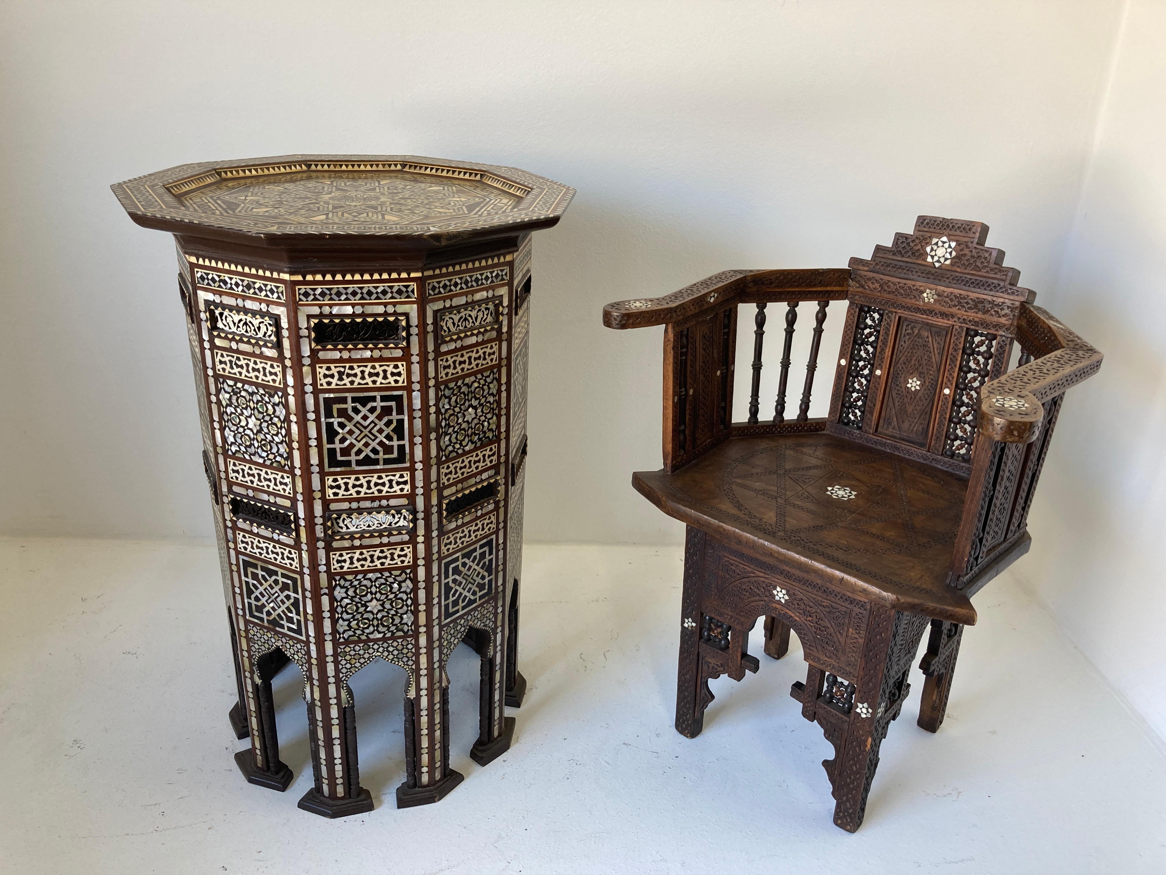 Antique Moorish Side Pedestal Tables Mosaic Inlaid, a Pair For Sale 13