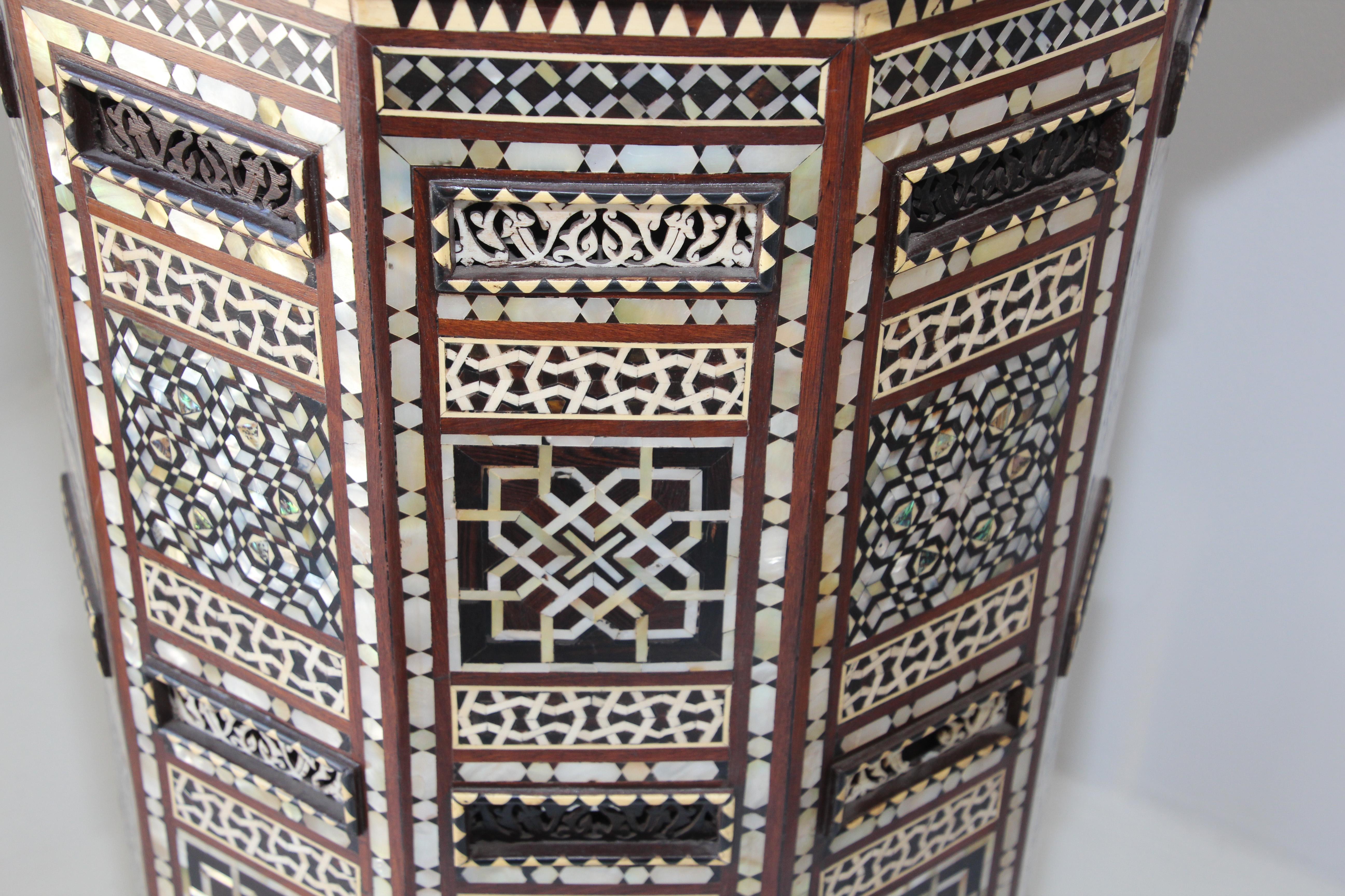 19th Century Antique Moorish Side Pedestal Tables Mosaic Inlaid, a Pair For Sale