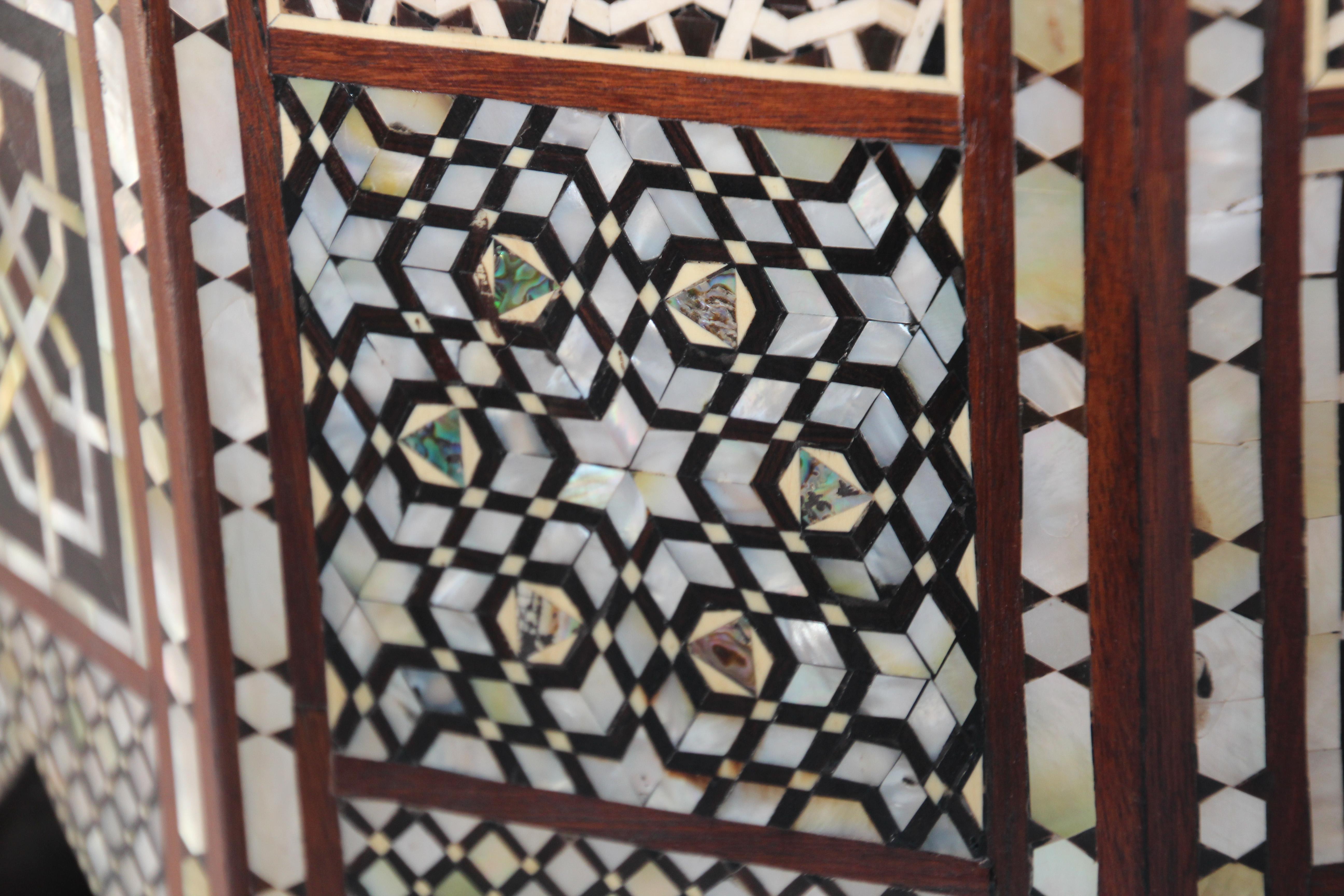 Antique Moorish Side Pedestal Tables Mosaic Inlaid, a Pair For Sale 2