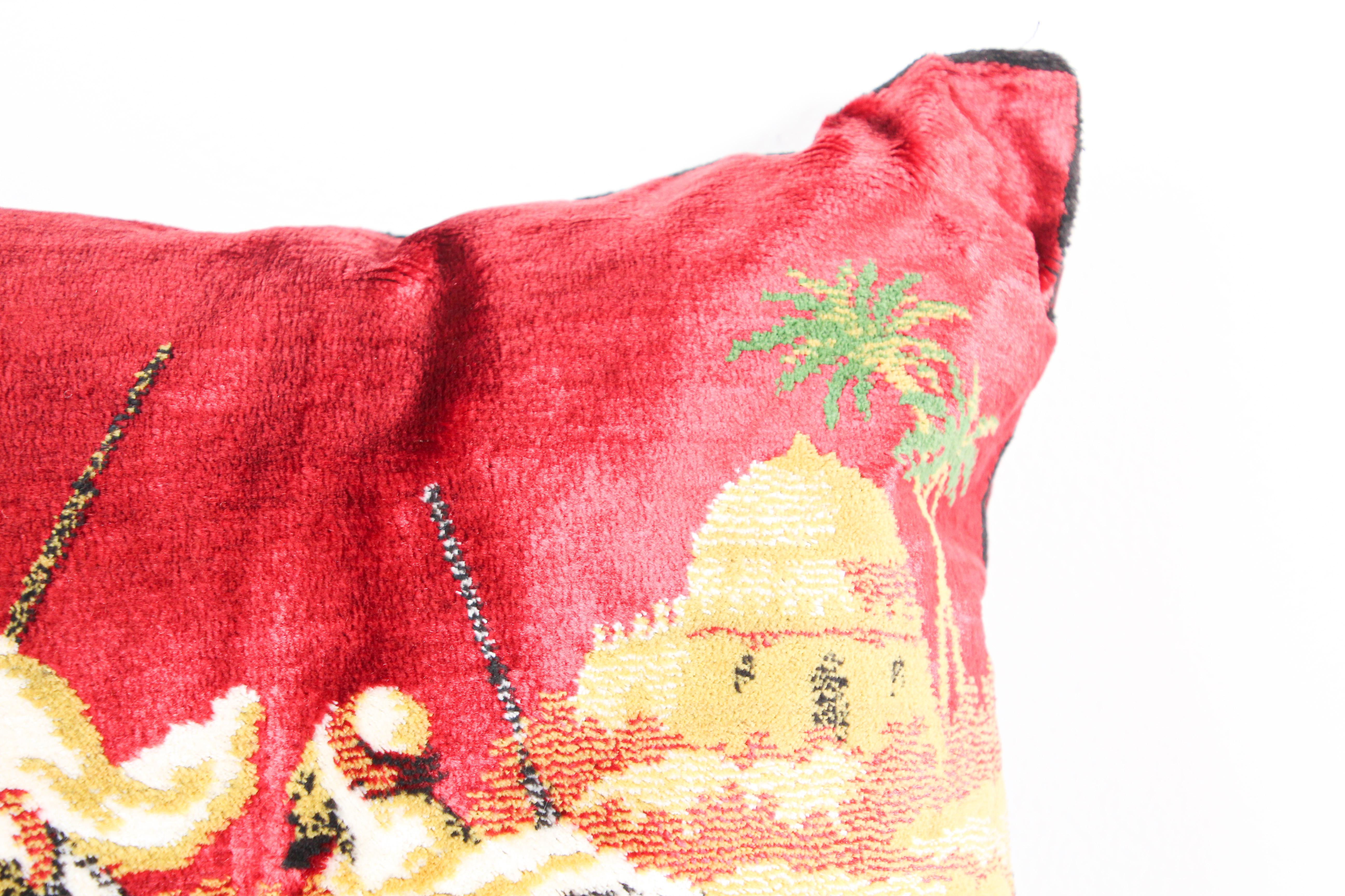 Moorish Silk Velvet Pillows with Arabs on Horse, a Pair 4