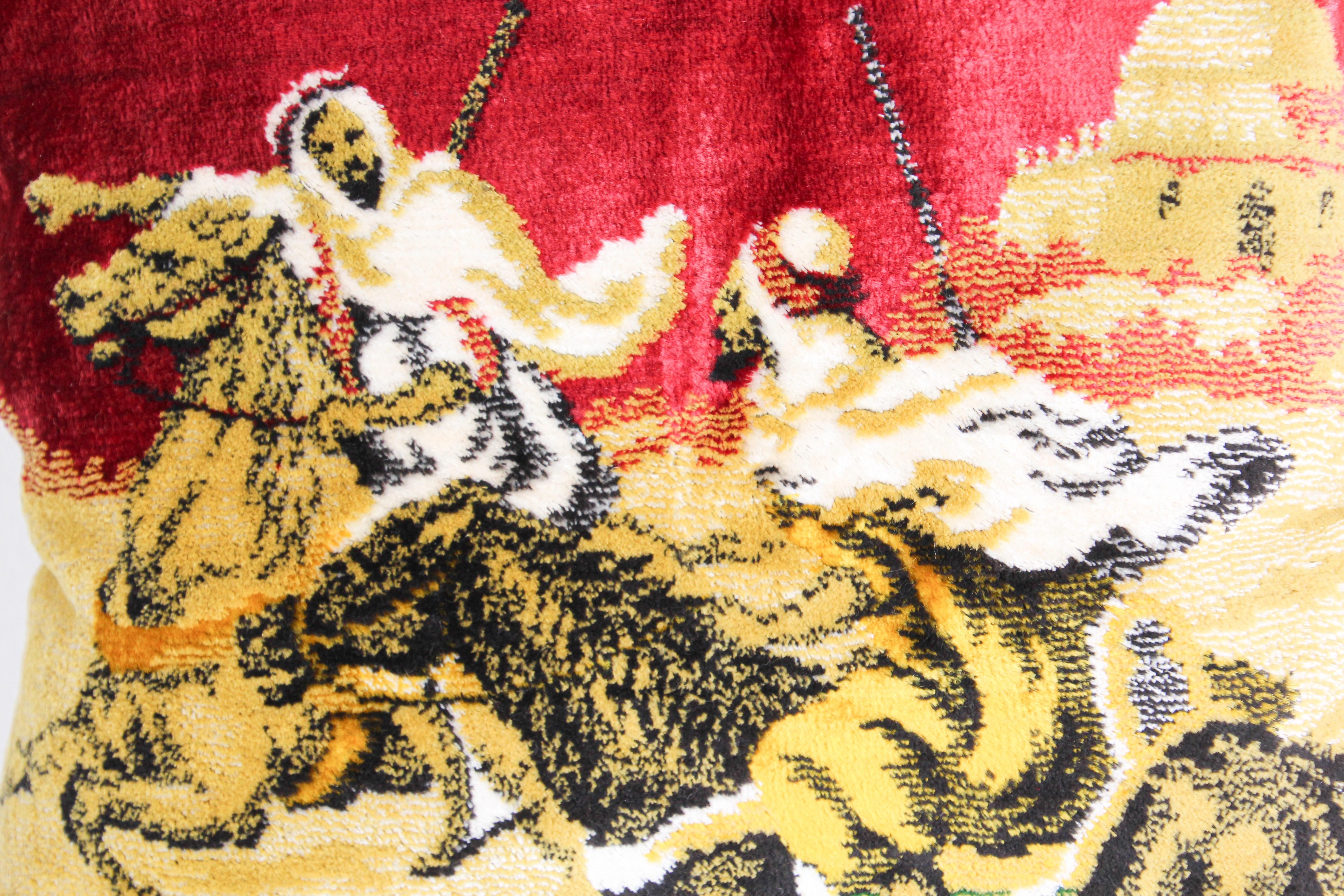 Moorish Silk Velvet Pillows with Arabs on Horse, a Pair 5