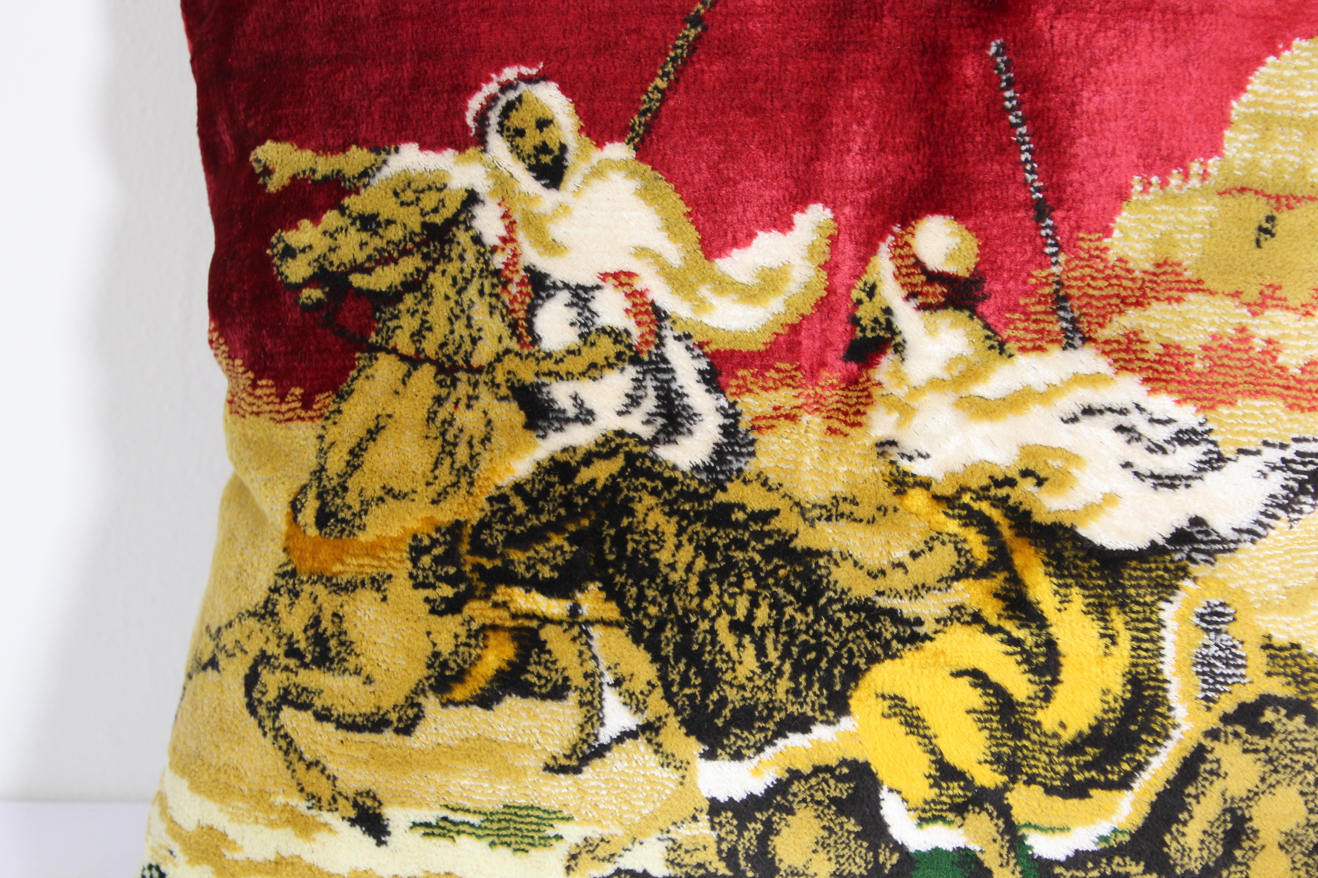 Moorish Silk Velvet Pillows with Arabs on Horse, a Pair 7