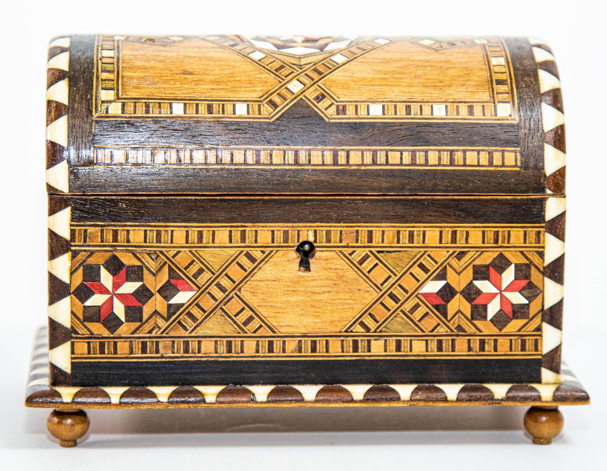 Moorish Spain Arch Top Wood Inaid Marquetry Jewelry Box For Sale 8