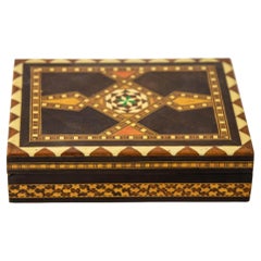 Moorish Spain Inlaid Marquetry Box, Handcrafted Fruitwood, 1950s