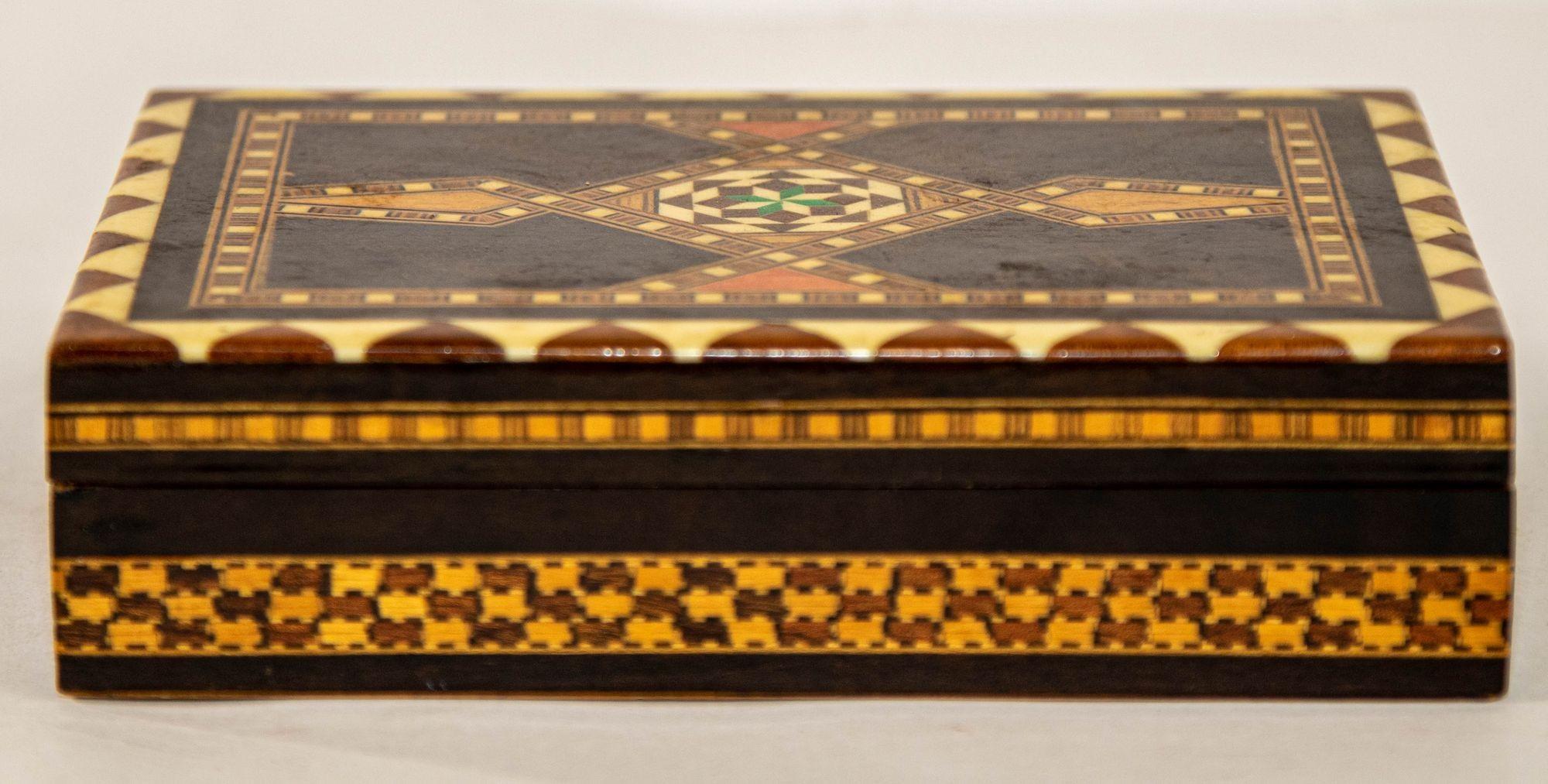 Spanish Moorish Spain Inlaid Marquetry Mosaic Box, 1950s For Sale