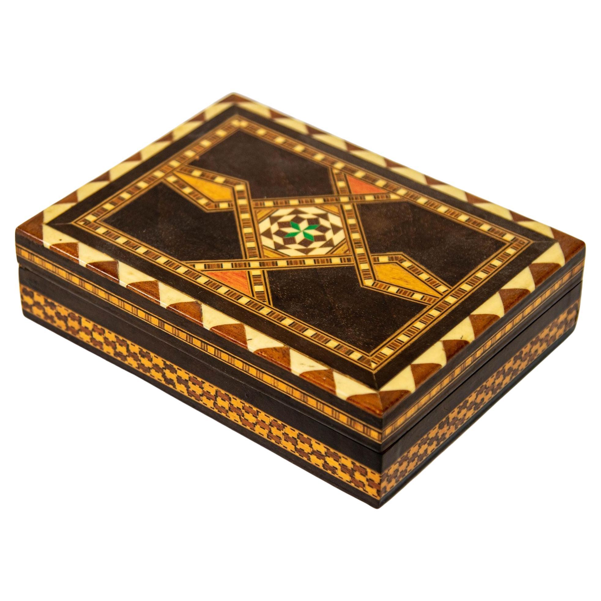 Moorish Spain Inlaid Marquetry Mosaic Box, 1950s