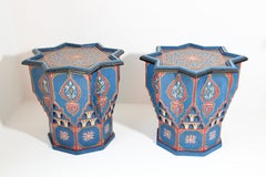 Moroccan Moorish Star Shape Blue Pair of Side Drinks tables 1960s