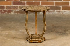 Moorish Style 1900s Moroccan Low Table with Round Top and Geometric Bone Inlay