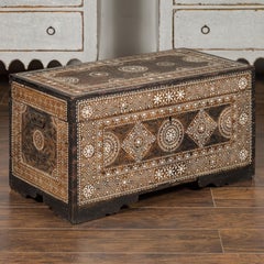 Moorish Style 1920s Blanket Chest with Geometric Mother of Pearl Inlaid Decor