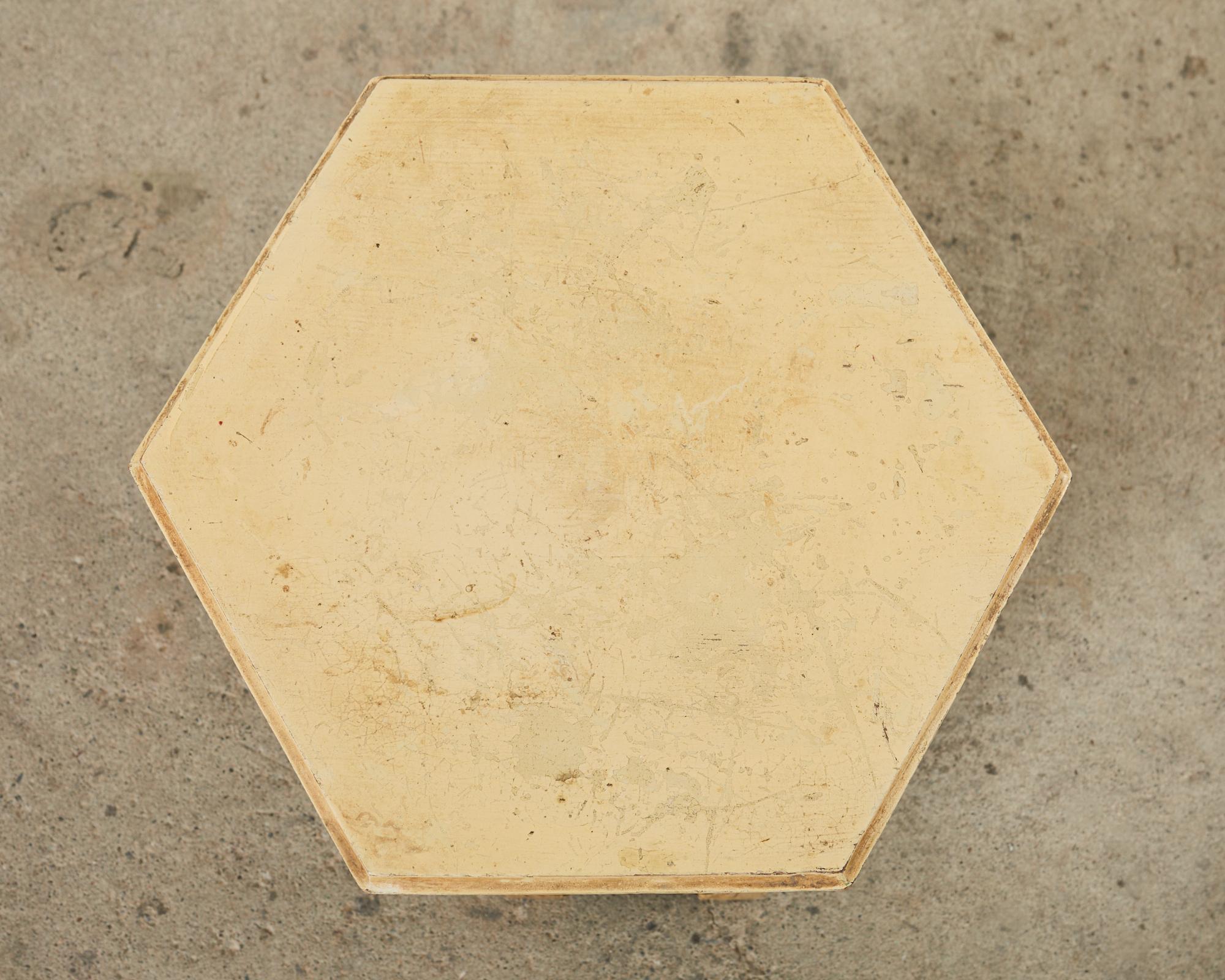 Moorish Style Arts and Crafts Hexagonal Lacquered Drink Table In Distressed Condition In Rio Vista, CA