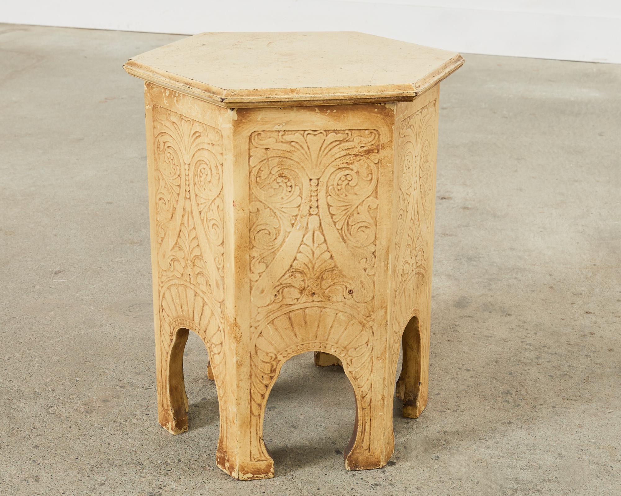 Moorish Style Arts and Crafts Hexagonal Lacquered Drink Table 1