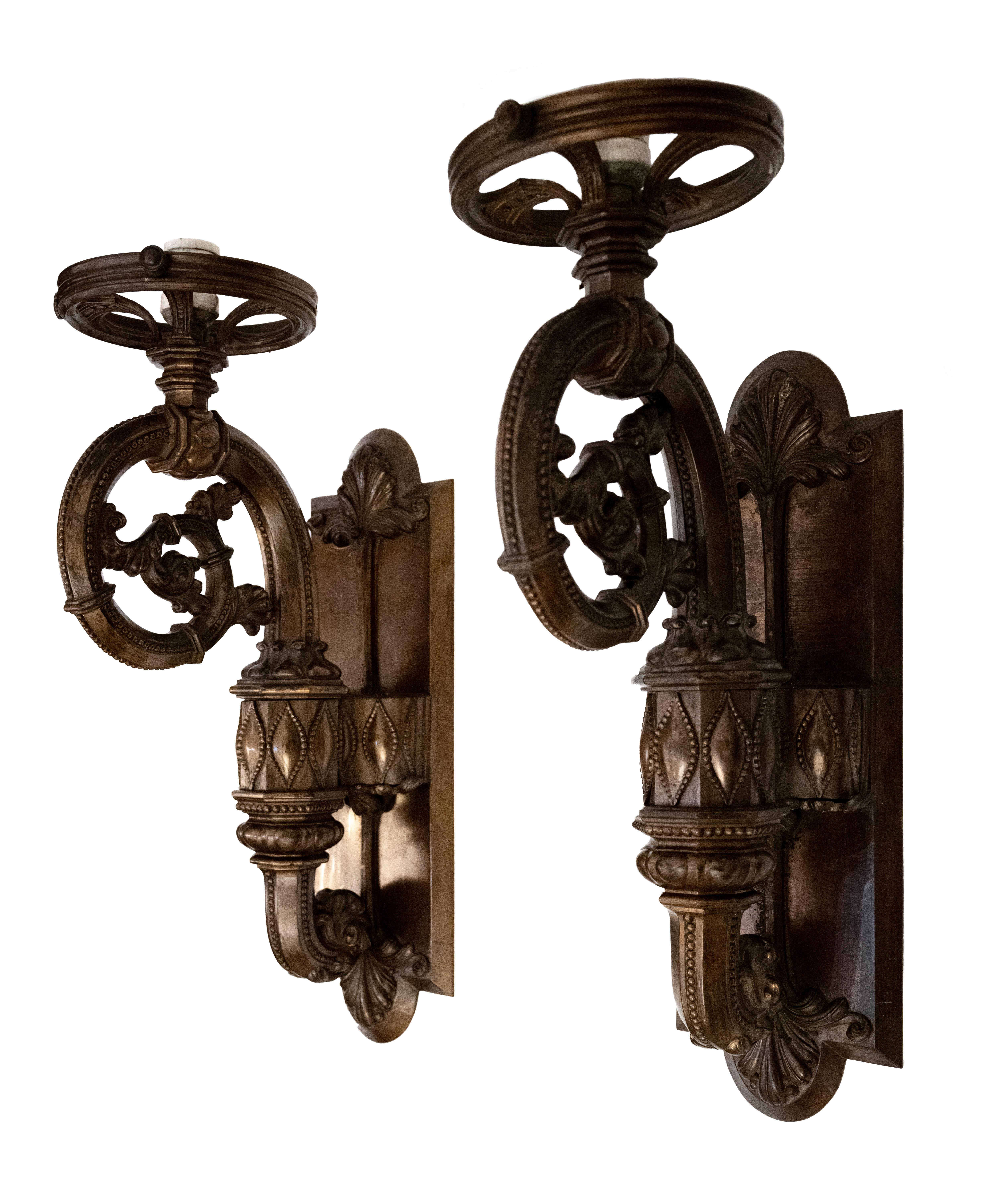 Moorish Style Bronze Wall Lanterns In Good Condition For Sale In New York, NY