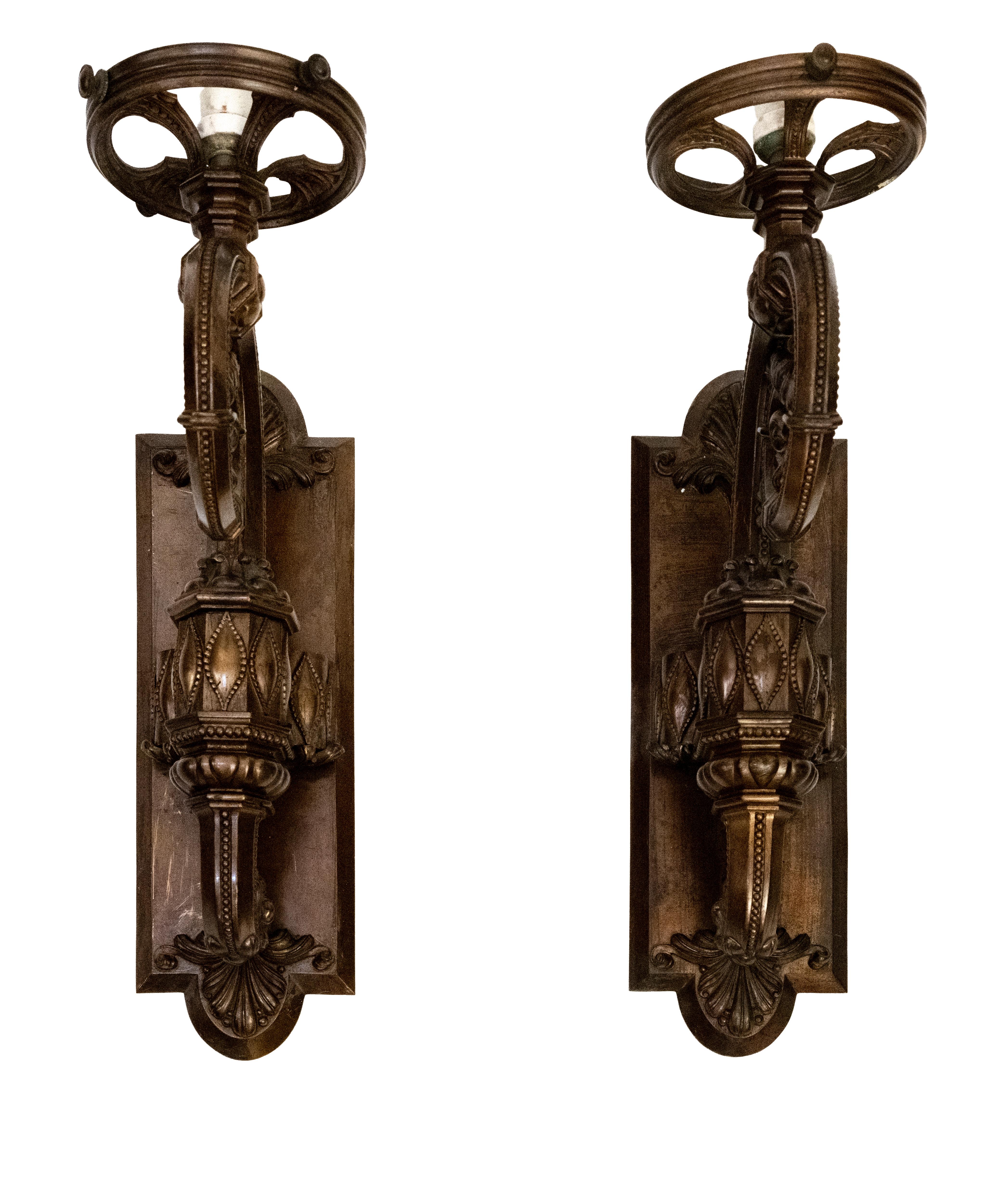 Late 19th Century Moorish Style Bronze Wall Lanterns For Sale