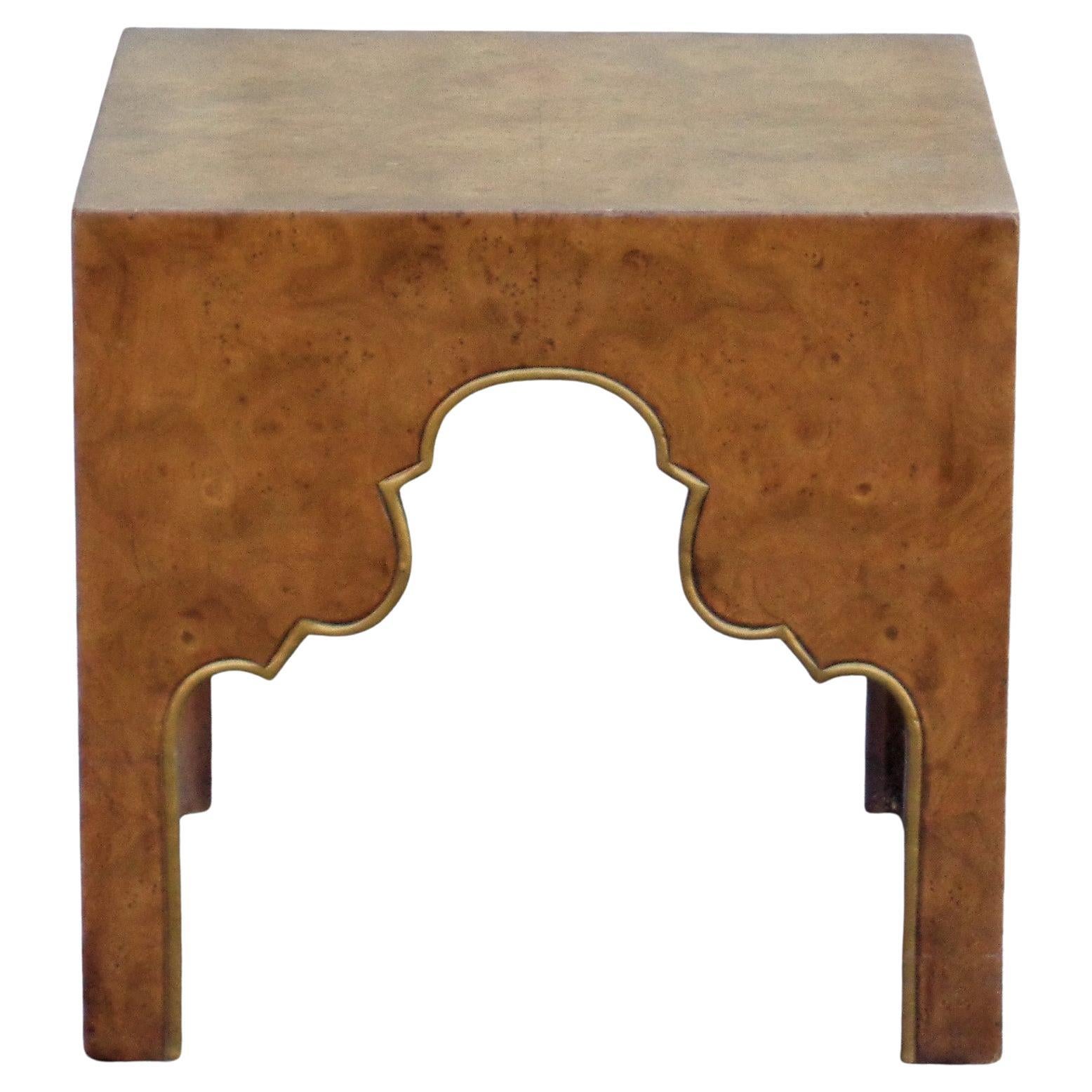 American Moorish Style Burled Carpathian Elm Side Table Drexel Repertoire, 1964