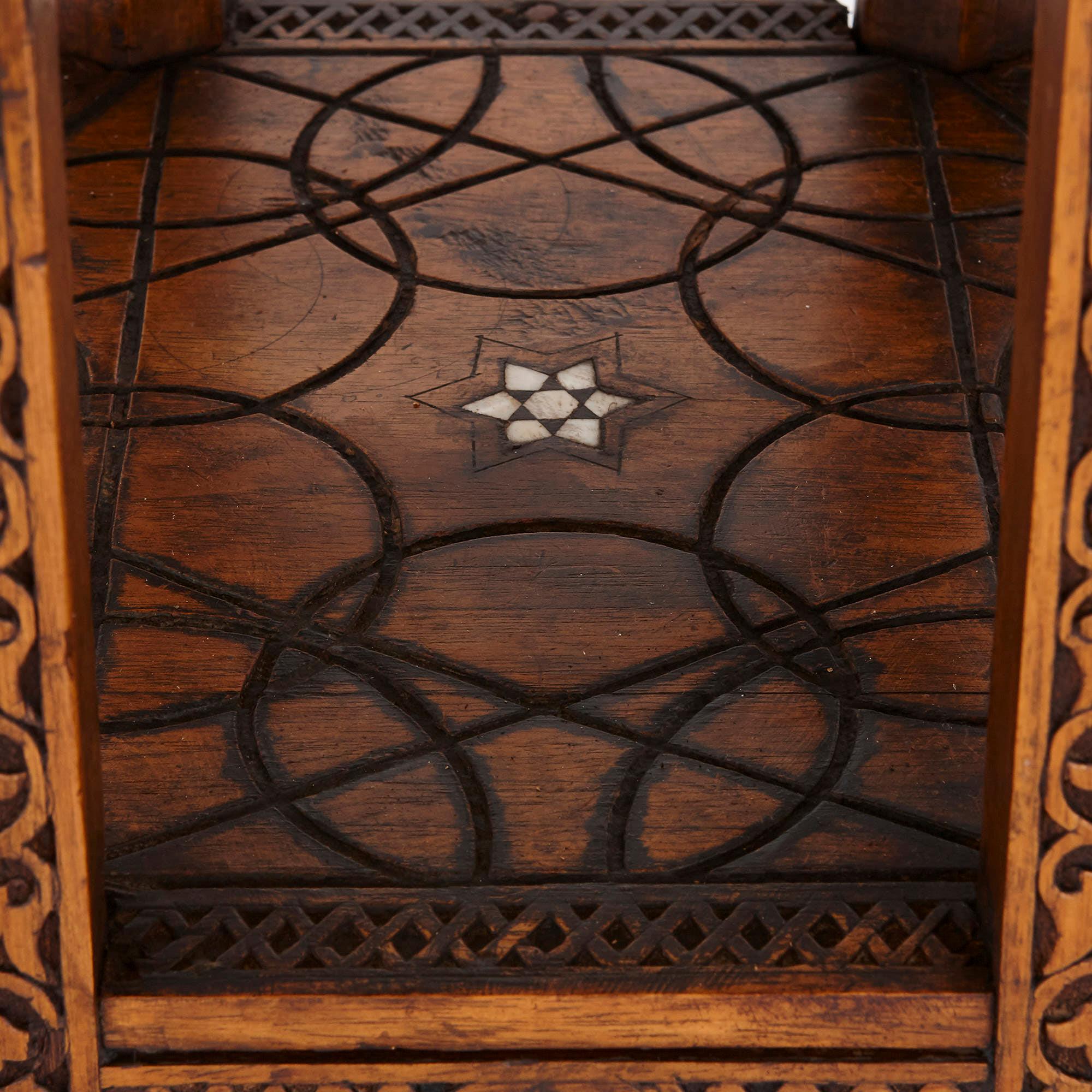 Moorish Style Carved Hardwood Side Table with Mother of Pearl Inlay 1