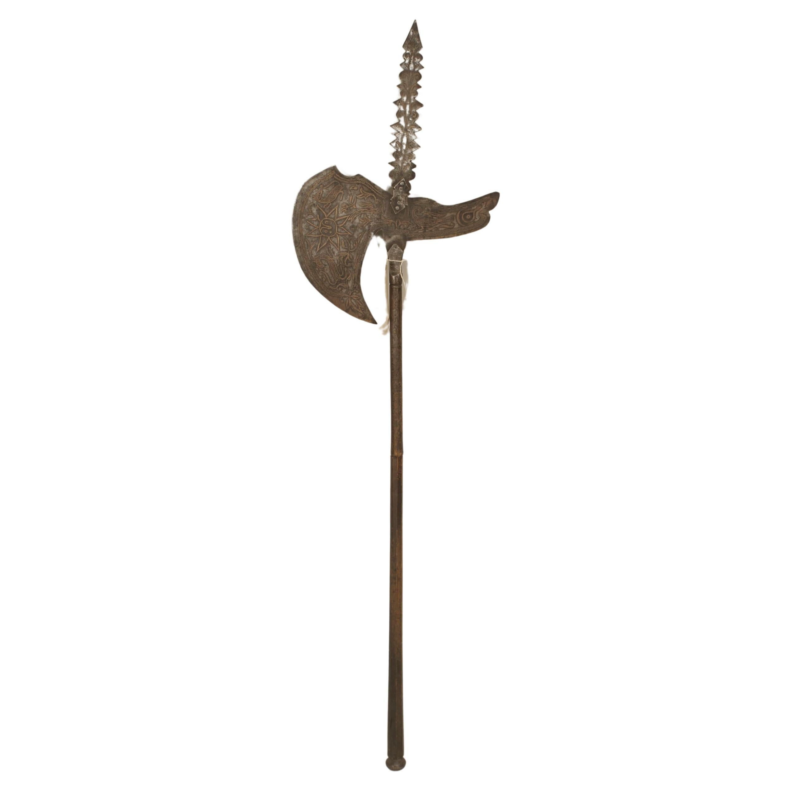 Moorish Style Etched Iron Halberd