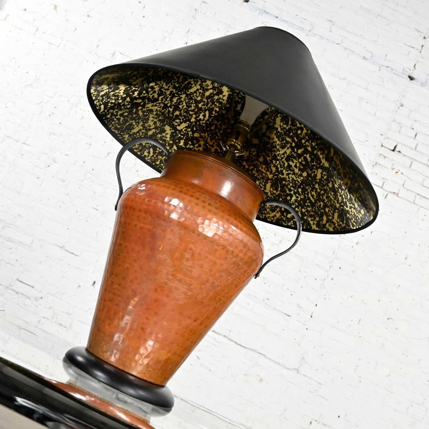 20th Century Moorish Style Frederick Cooper Hammered Copper Urn Shaped Double Handled Lamp  For Sale