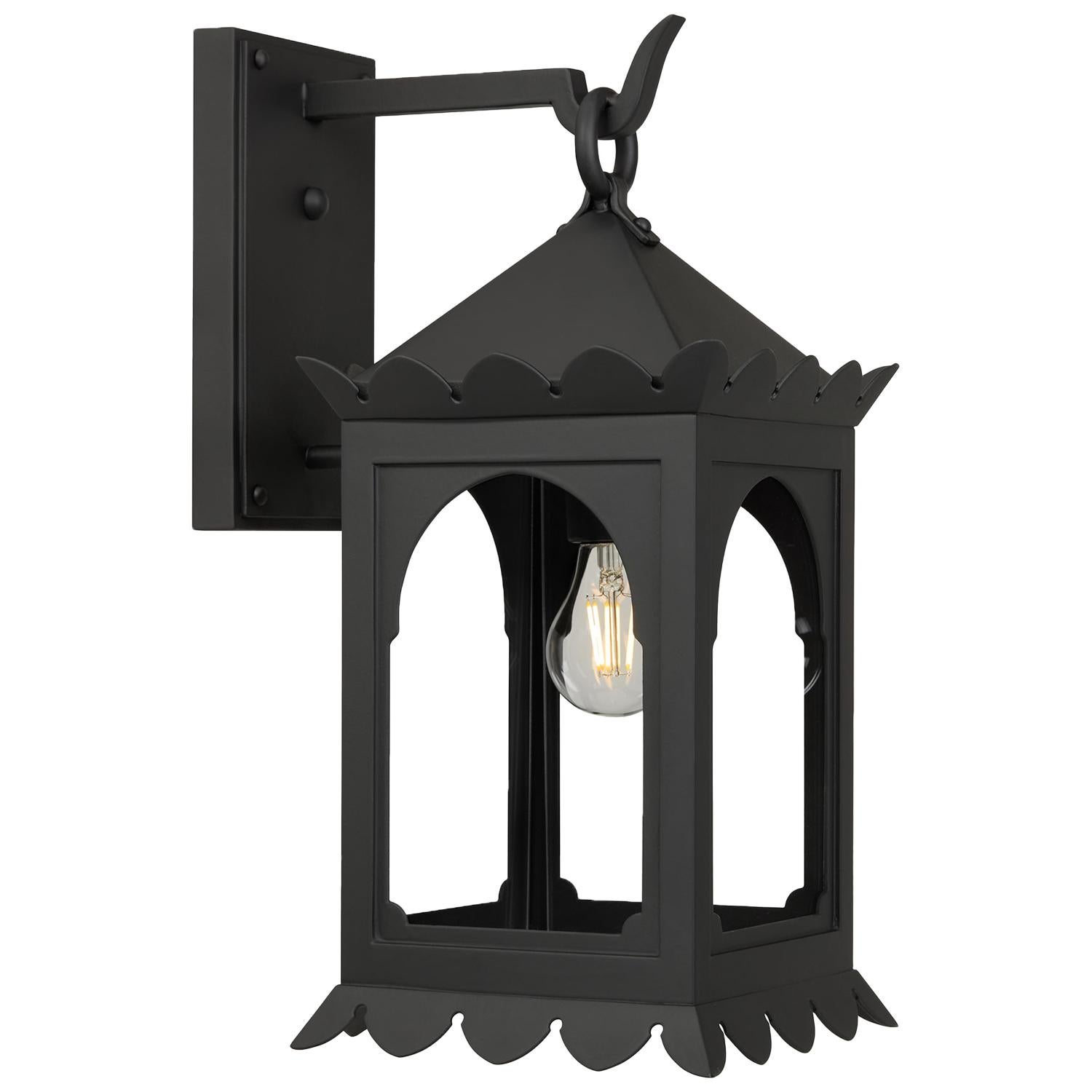 American Moorish Style Handmade Wrought Iron Exterior Outdoor Lantern Black Light Fixture For Sale