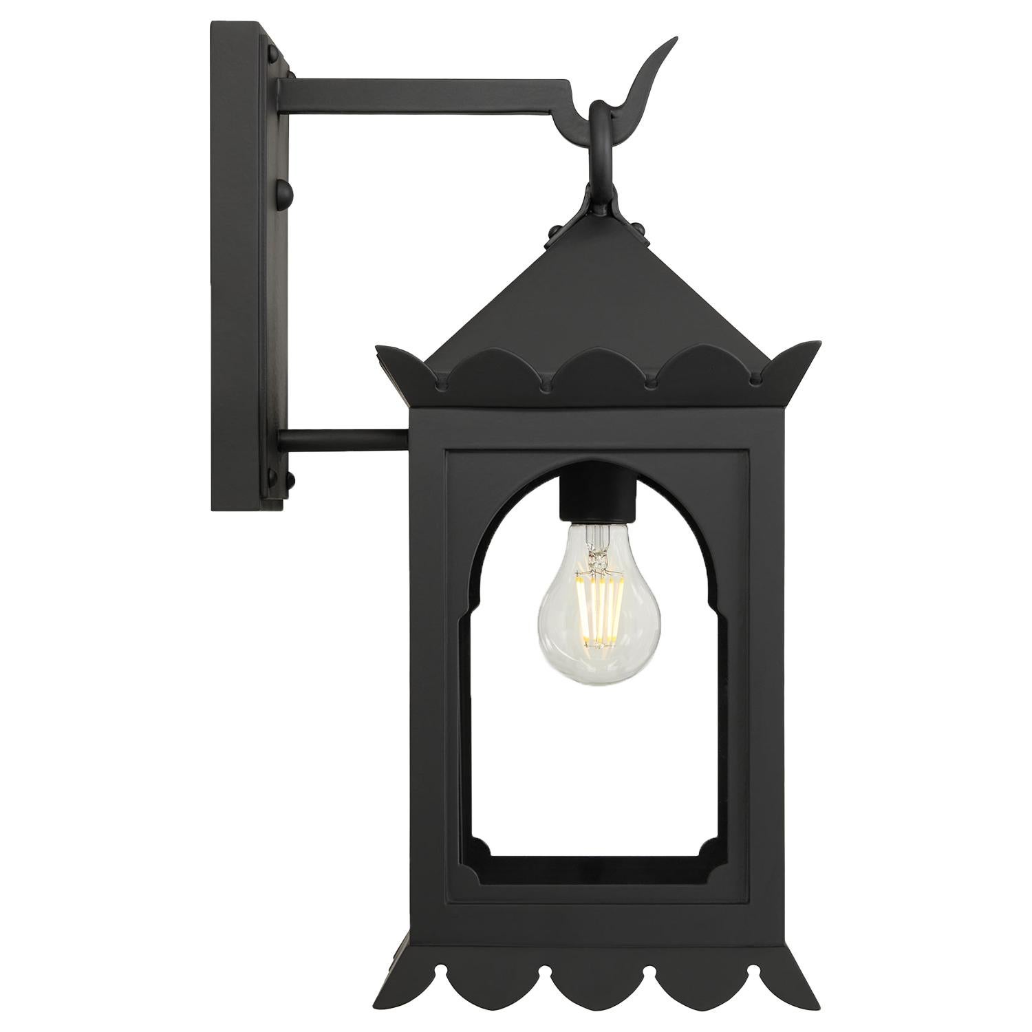 Hand-Painted Moorish Style Handmade Wrought Iron Exterior Outdoor Lantern Black Light Fixture For Sale