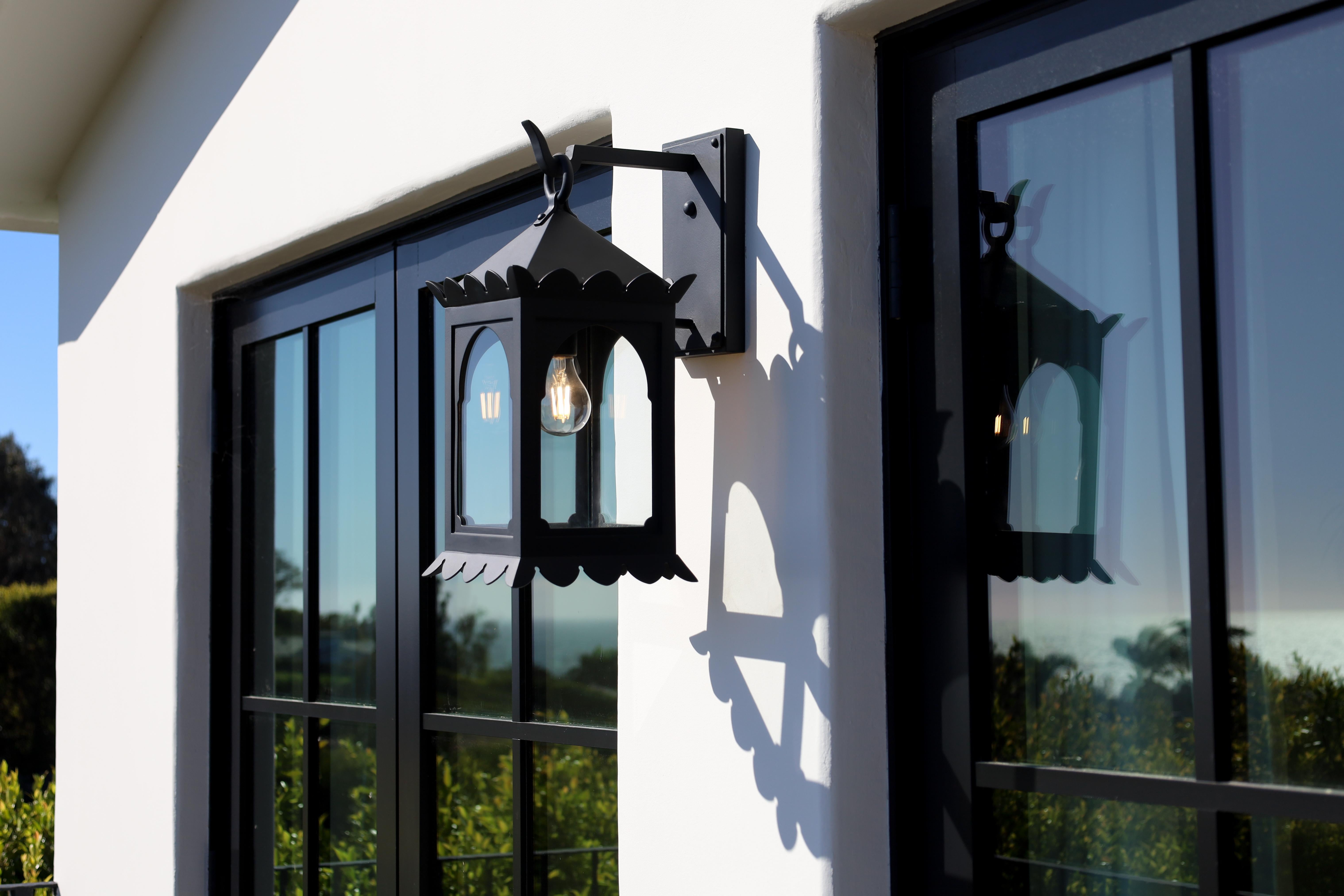 Moorish Style Handmade Wrought Iron Exterior Outdoor Lantern Black Light Fixture For Sale 1