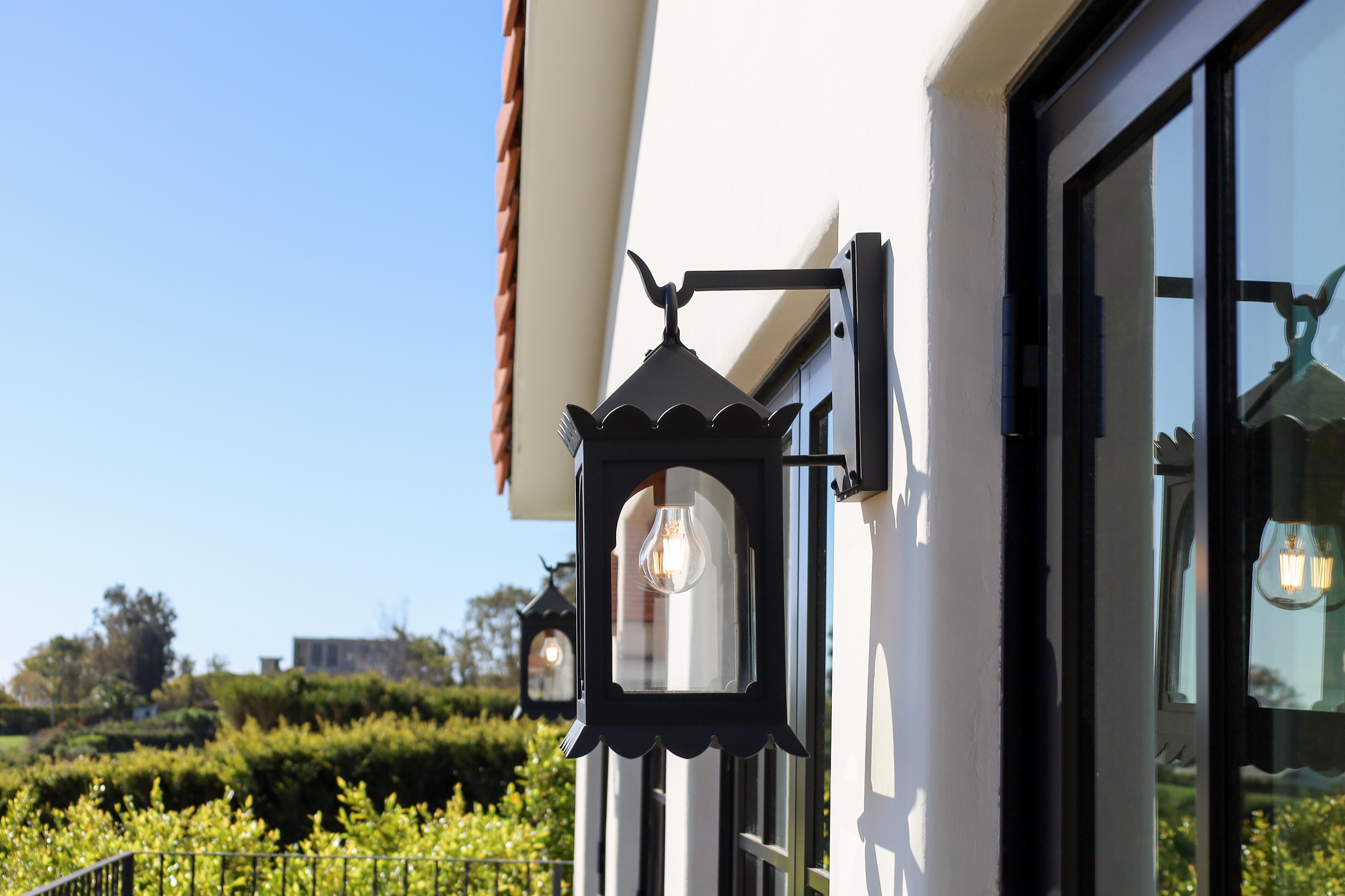 Moorish Style Handmade Wrought Iron Exterior Outdoor Lantern Black Light Fixture For Sale 2