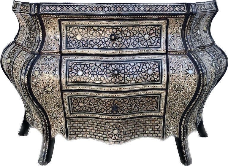Moorish Style Inlaid Bombe Commode For Sale at 1stDibs