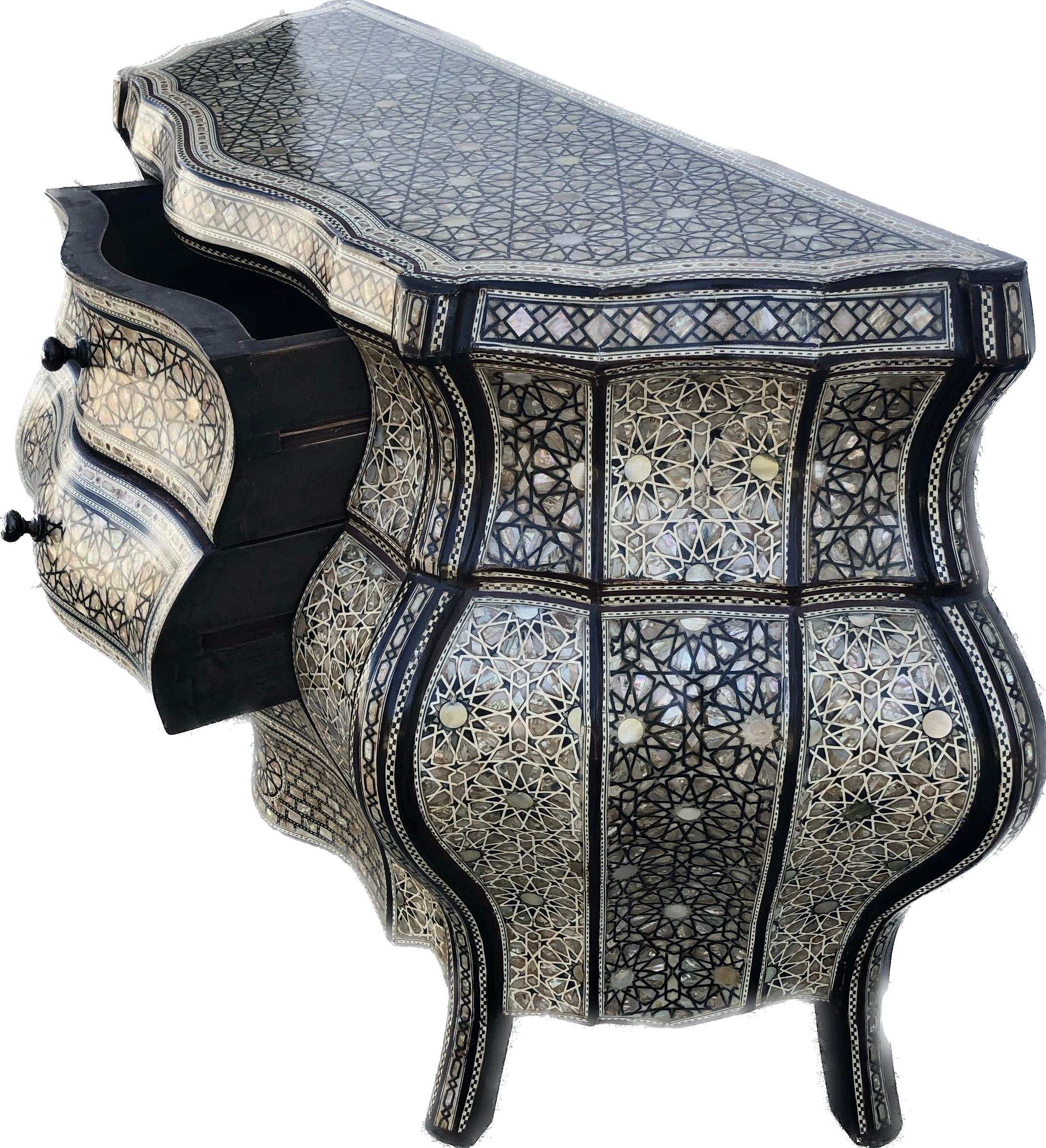 Moorish Style Inlaid Bombe Commode For Sale 2