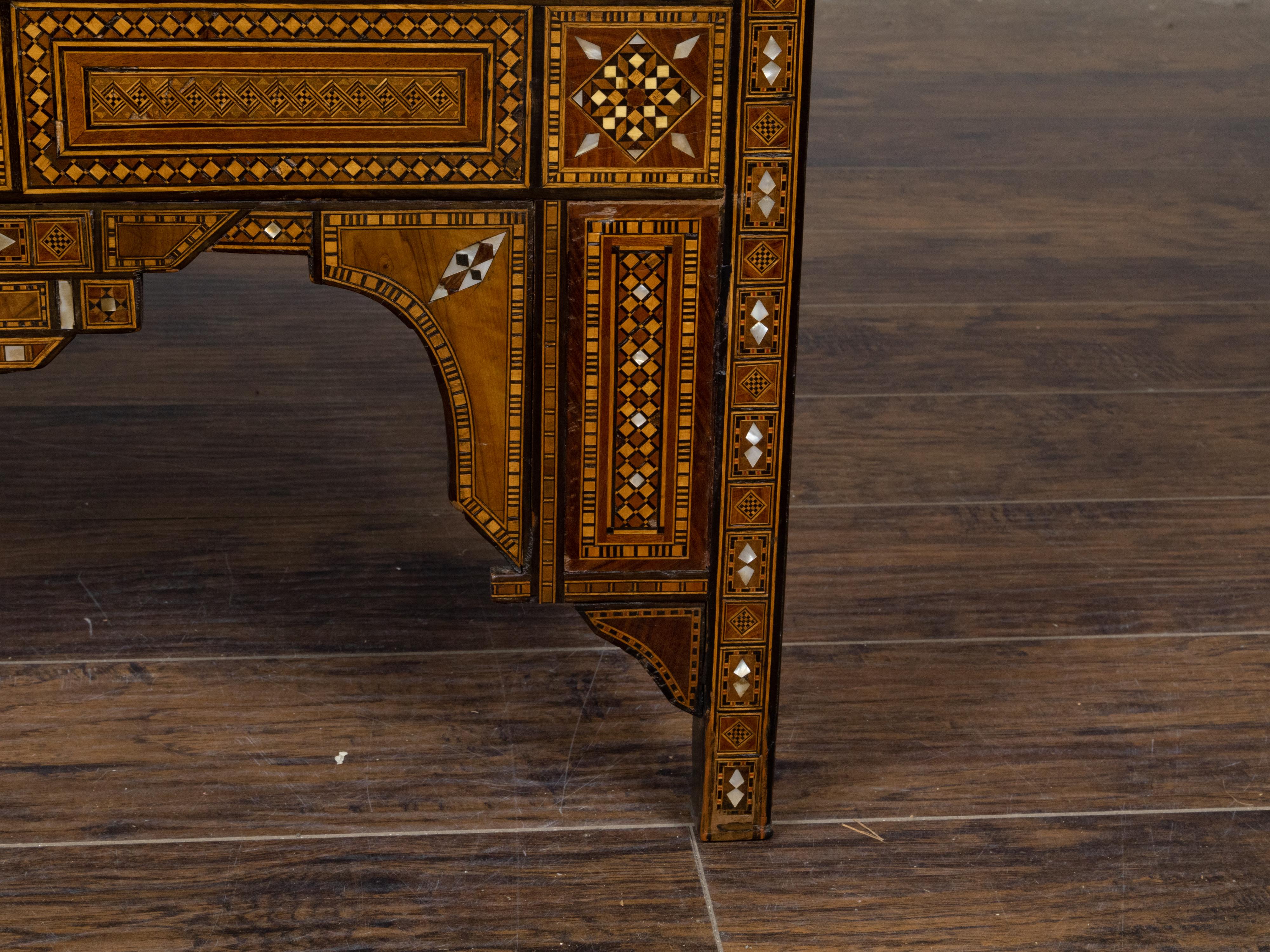 Moorish Style Moroccan 1900s Armchair with Mother of Pearl Geometric Inlay For Sale 6