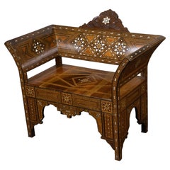 Moorish Style Moroccan 1900s Armchair with Mother of Pearl Geometric Inlay