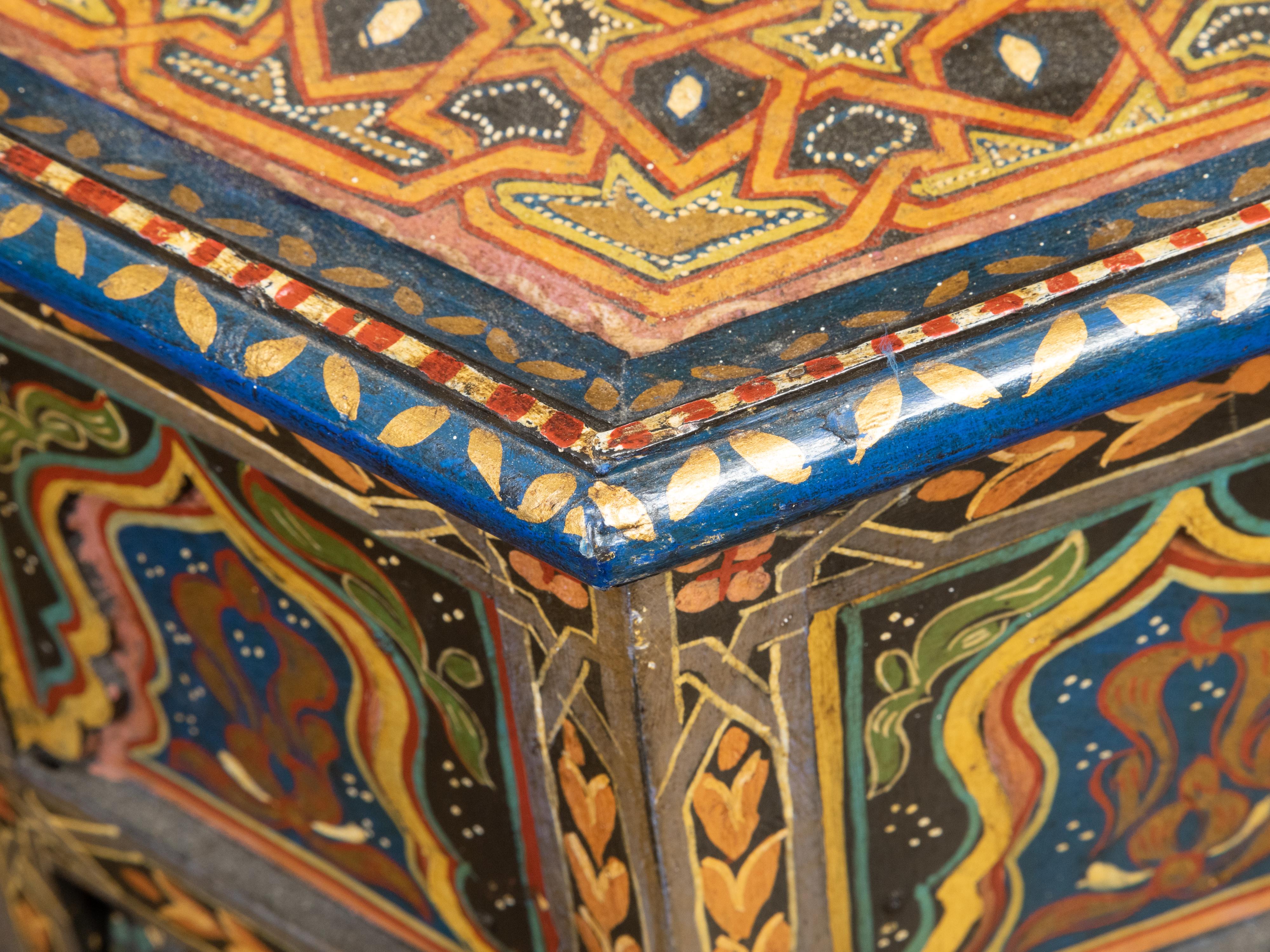 Moorish Style Moroccan 1920s Table with Hexagonal Top and Polychrome Décor 4